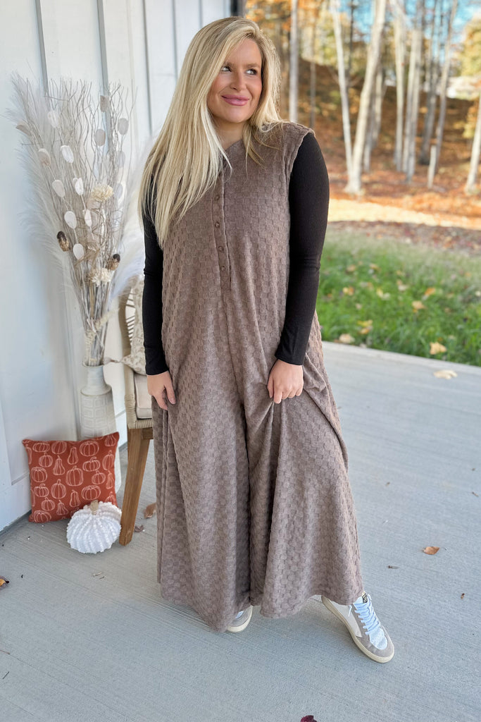 Connor Wide Leg Chess Board Textured Brushed Jumpsuit - Be You Boutique