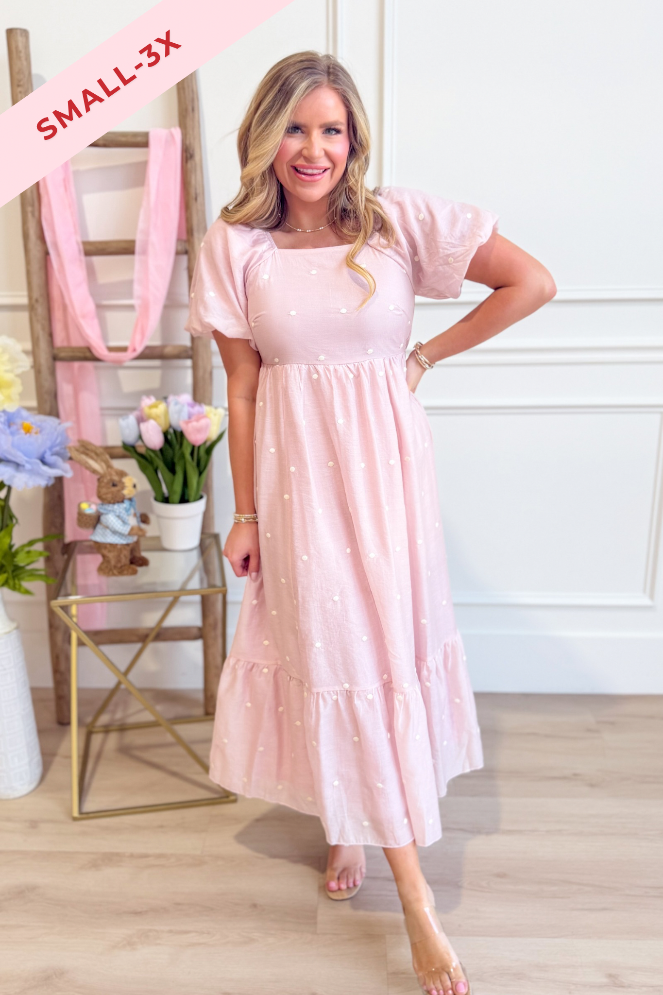 Pamela Blush Embroidered Dotted Dress - Be You Boutique