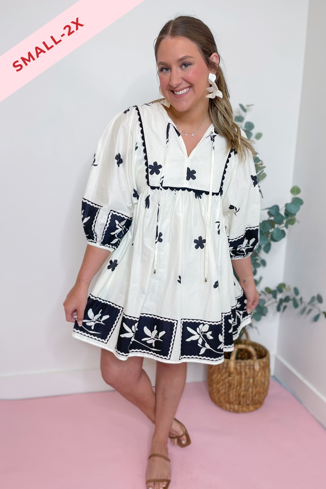 Lyla Floral Stenciled Scalloped Dress - Be You Boutique