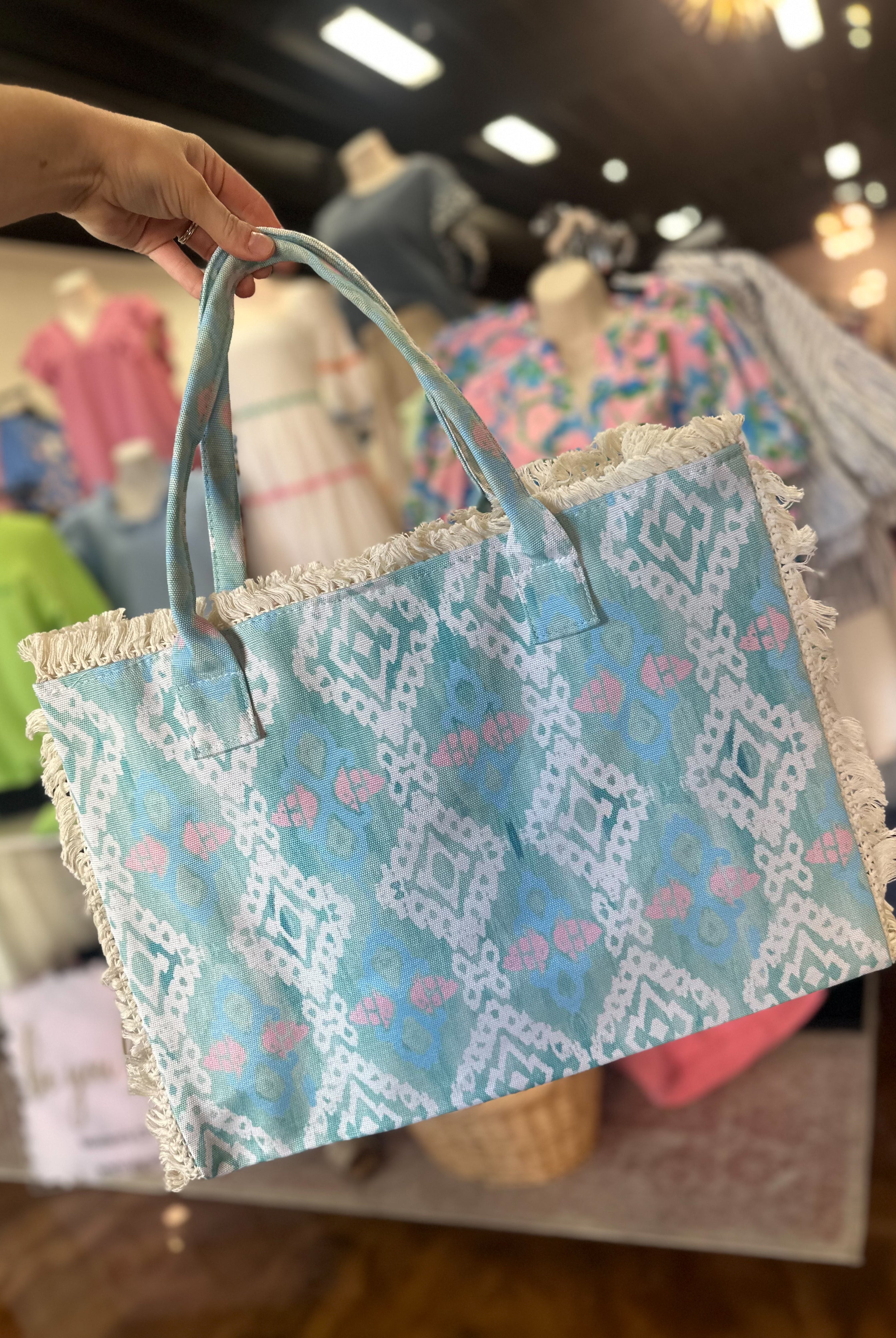 Aztec Pattern Fringe Tote Bag (Multi) - Be You Boutique