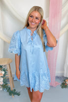 Tilly Embroidered Puff Sleeve Dress - Be You Boutique