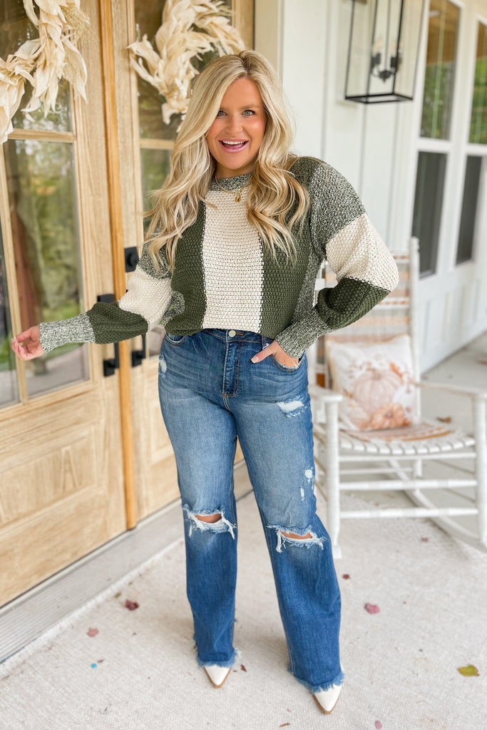 Louella Knit Colorblock Bubble Sleeve Sweater - Be You Boutique