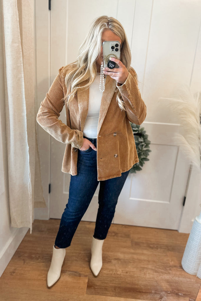 Camilla Double Breasted Button Corduroy Blazer - Be You Boutique