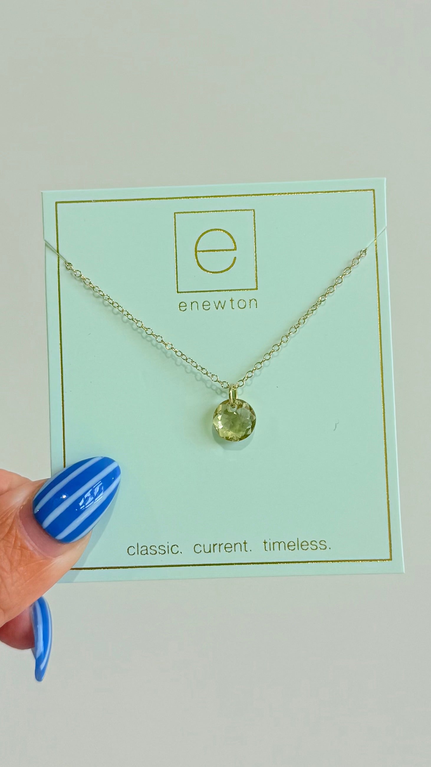 Enewton 16-inch classic birthstone necklace featuring a sparkling gemstone pendant in a delicate chain.