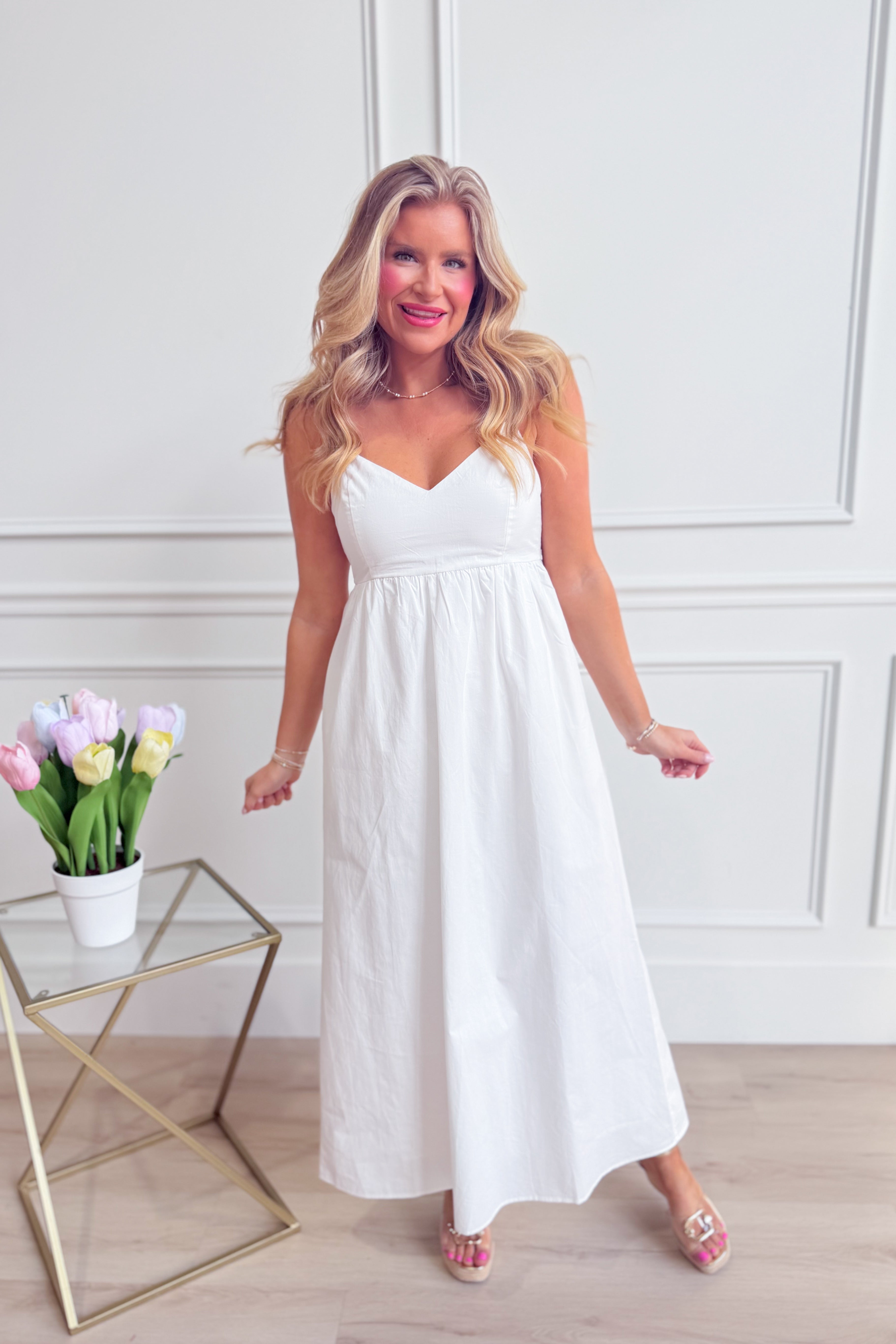 WISHLIST Rita casual midi cami dress in lightweight fabric, featuring a fitted bodice and flowy skirt for a relaxed, stylish look.
