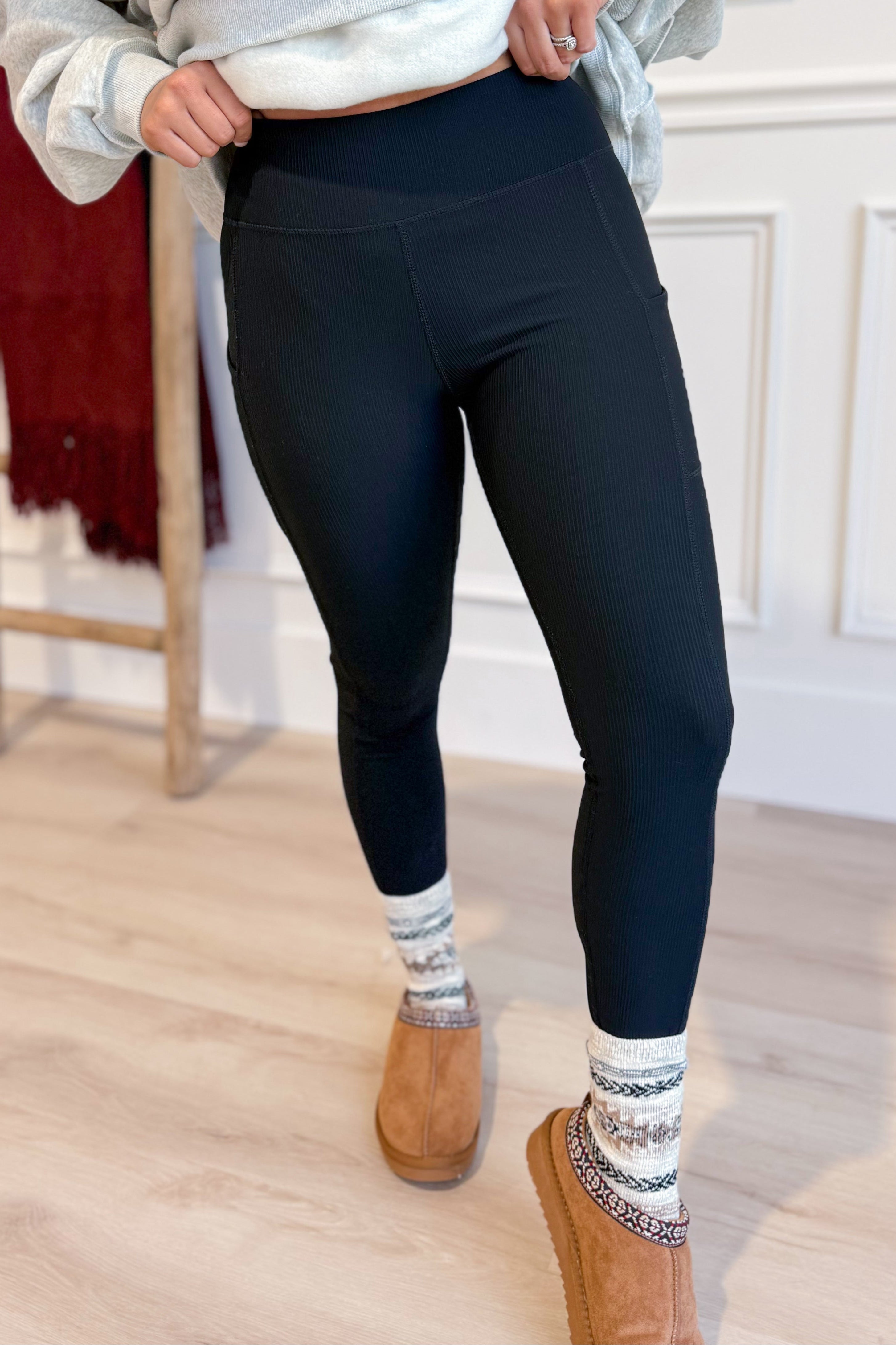 Adam Nylon Rib Yoga Leggings with Pockets - Be You Boutique