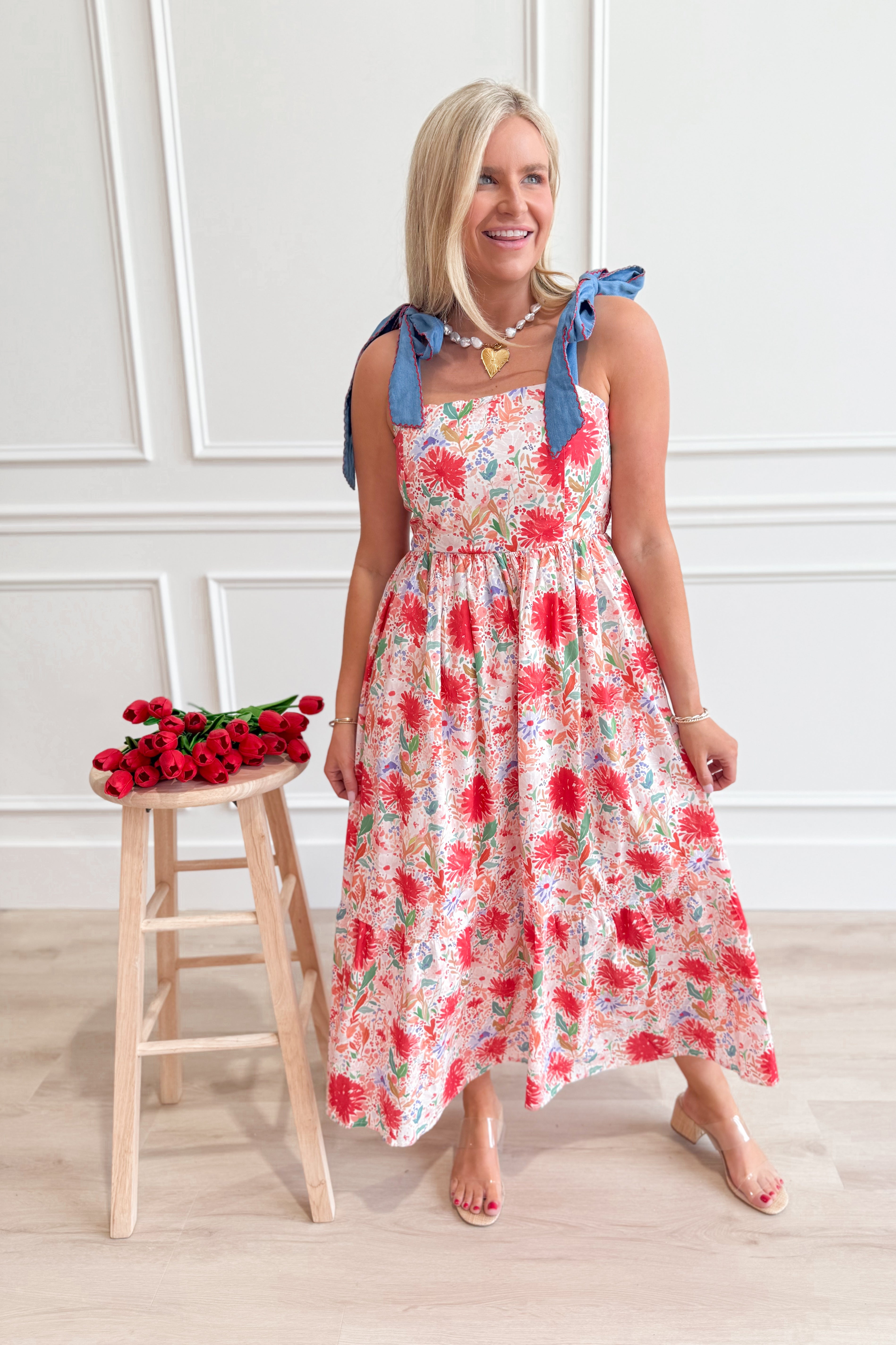 Chrissy Floral Bow Tie Strap Dress - Be You Boutique