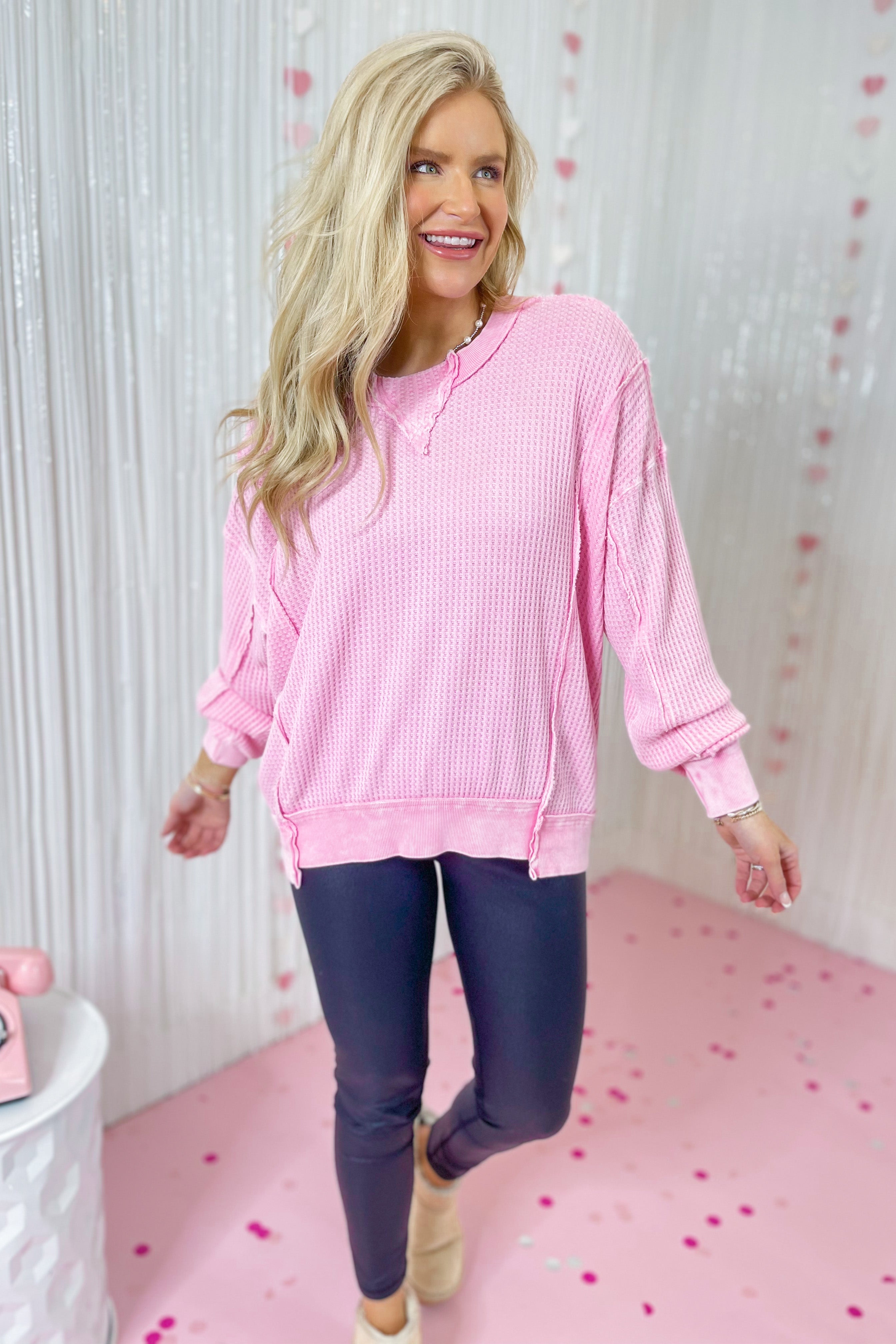 Malibu Thermal Knit Mineral Washed Long Sleeve Top - Be You Boutique