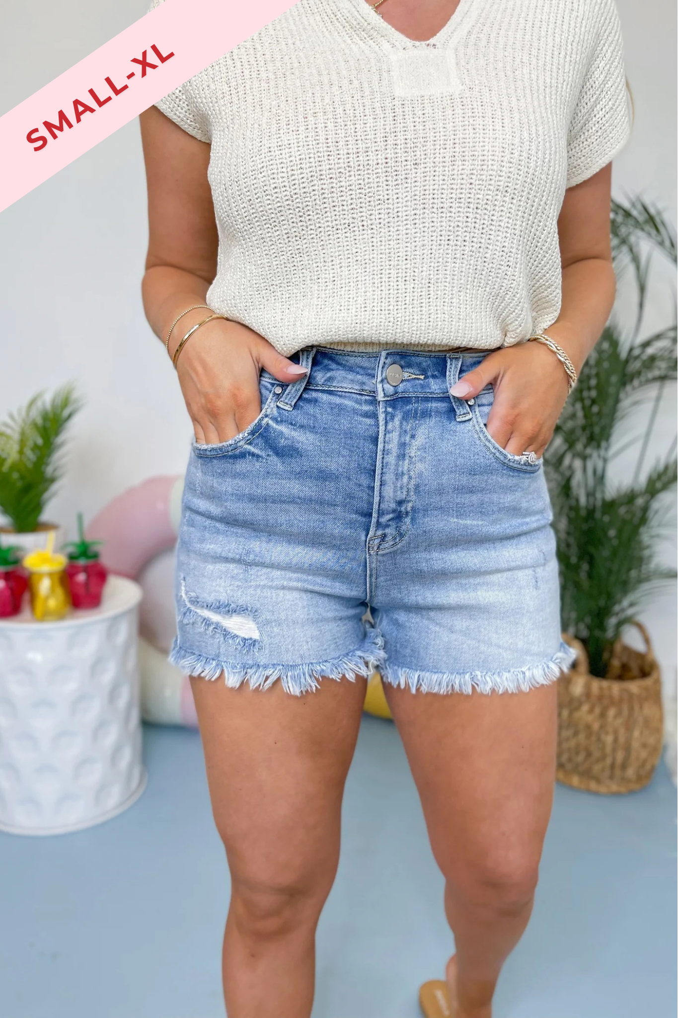 Risen Greg HR Distressed Denim Short - Be You Boutique