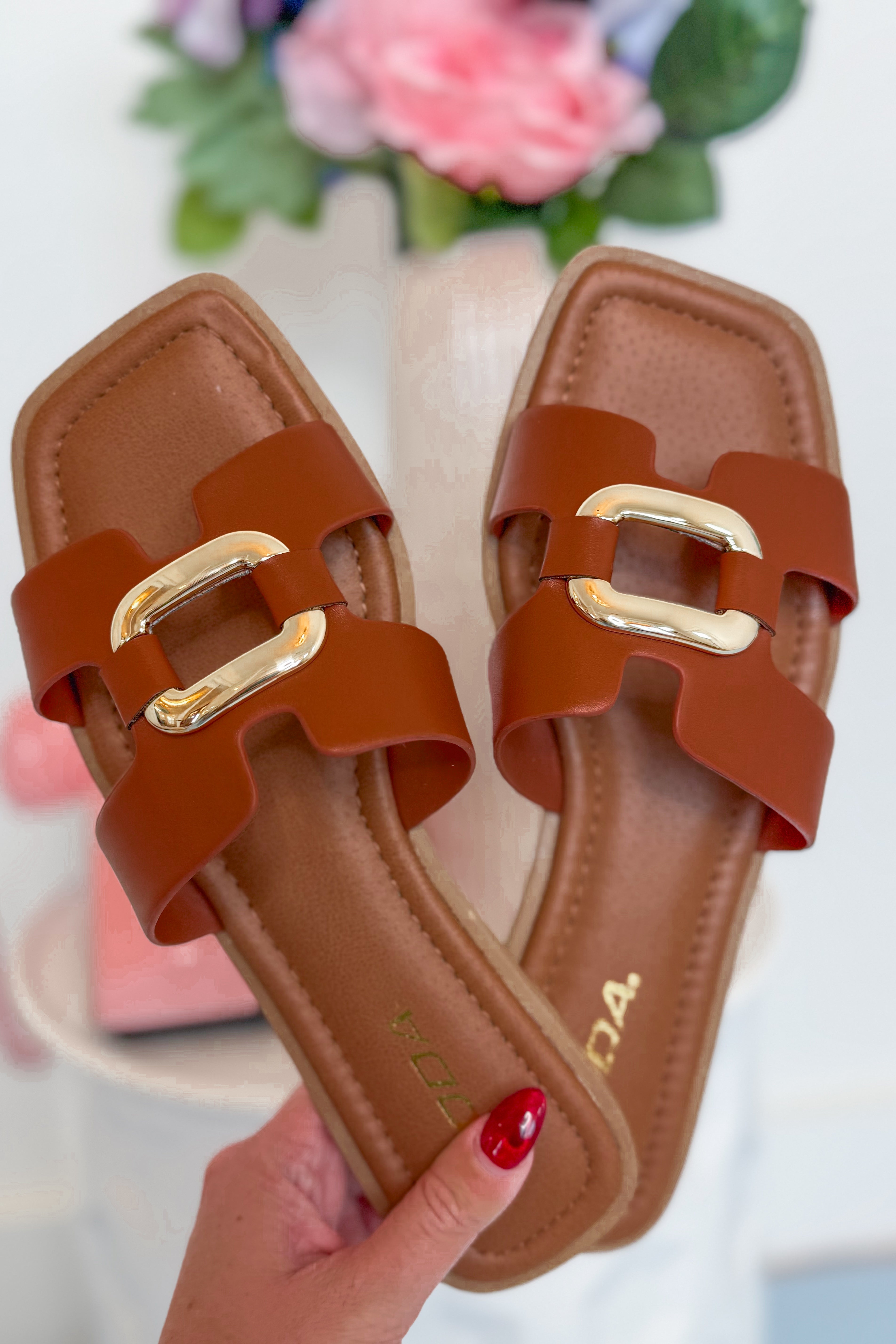 Soda Feng Trendy Rectangular Golden Hardware Sandals - Be You Boutique
