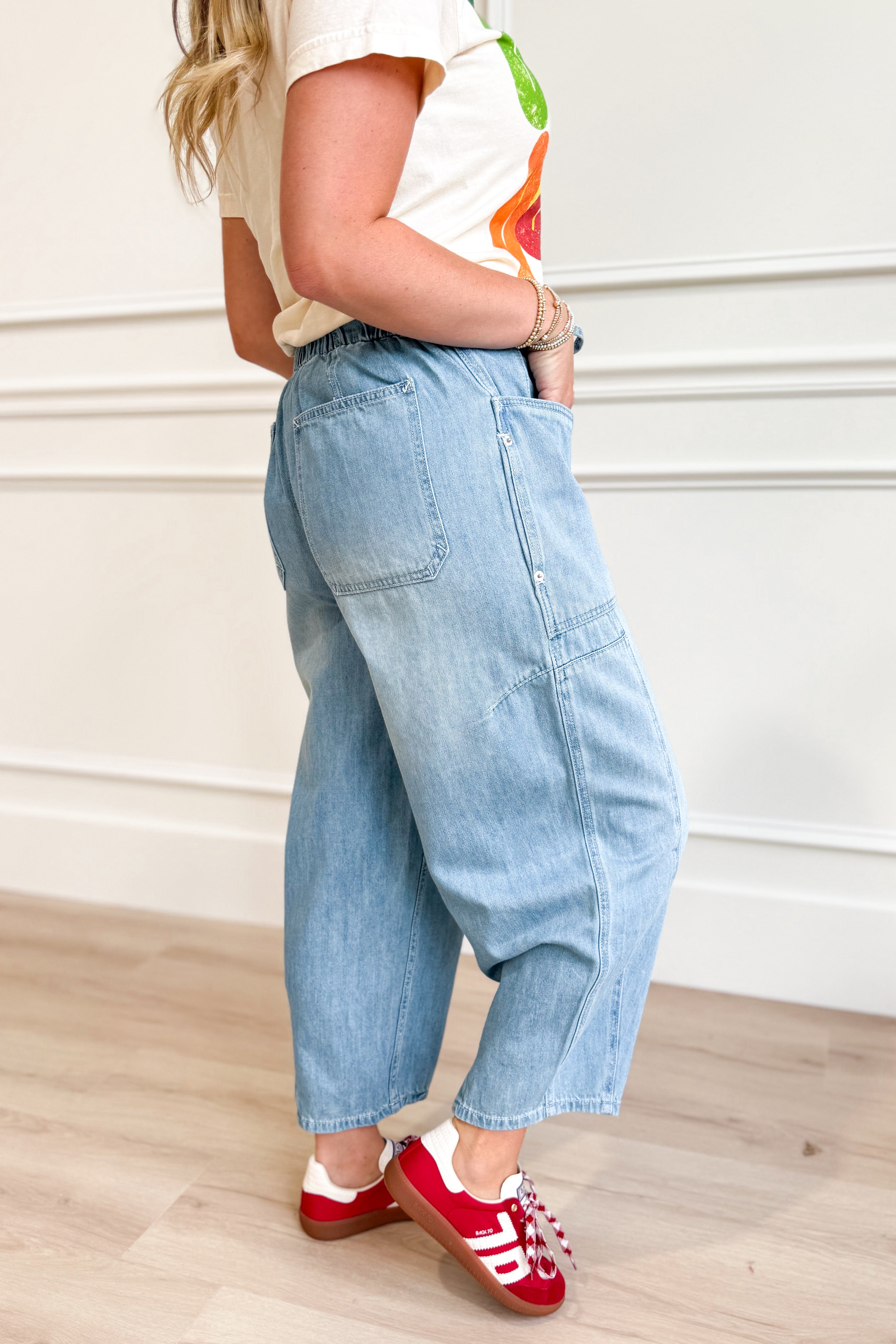 Corrine Denim Washed Barrel Pant - Be You Boutique