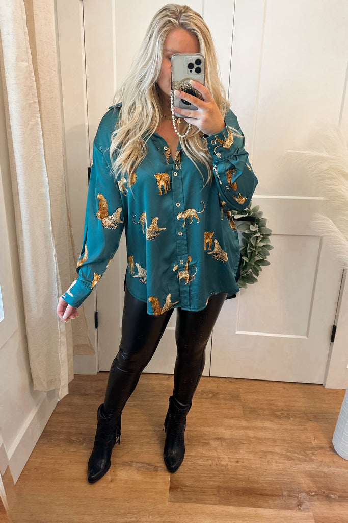 Mateo Animal Print Button Up Long Sleeve Blouse Top - Be You Boutique