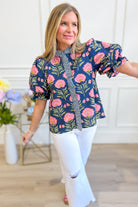Janie Floral Contrasted Printed Top - Be You Boutique