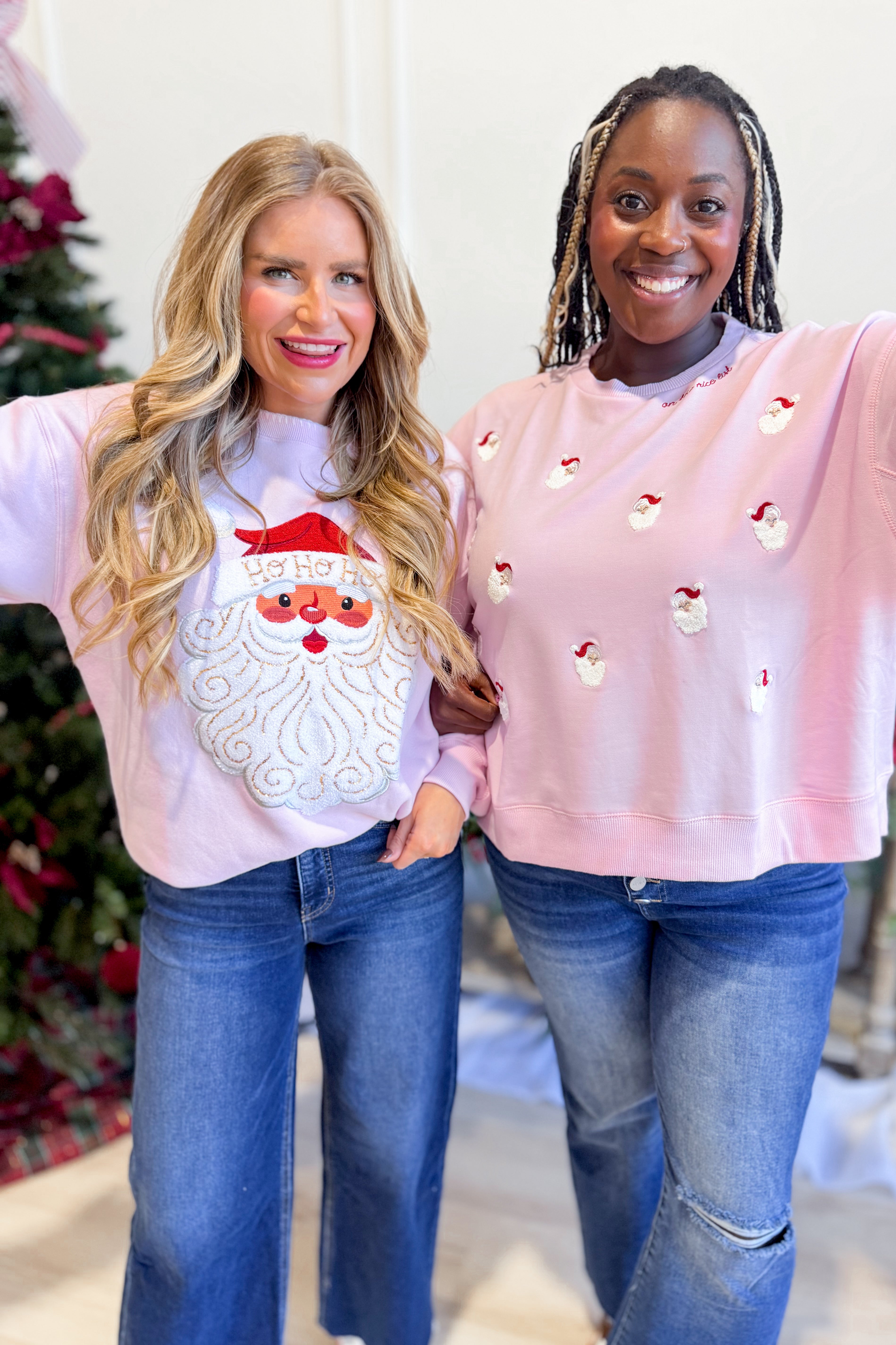 PEACH LOVE Vintage Santa pink French terry graphic sweatshirt with festive Santa design