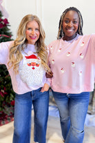 PEACH LOVE Vintage Santa pink French terry graphic sweatshirt with festive Santa design