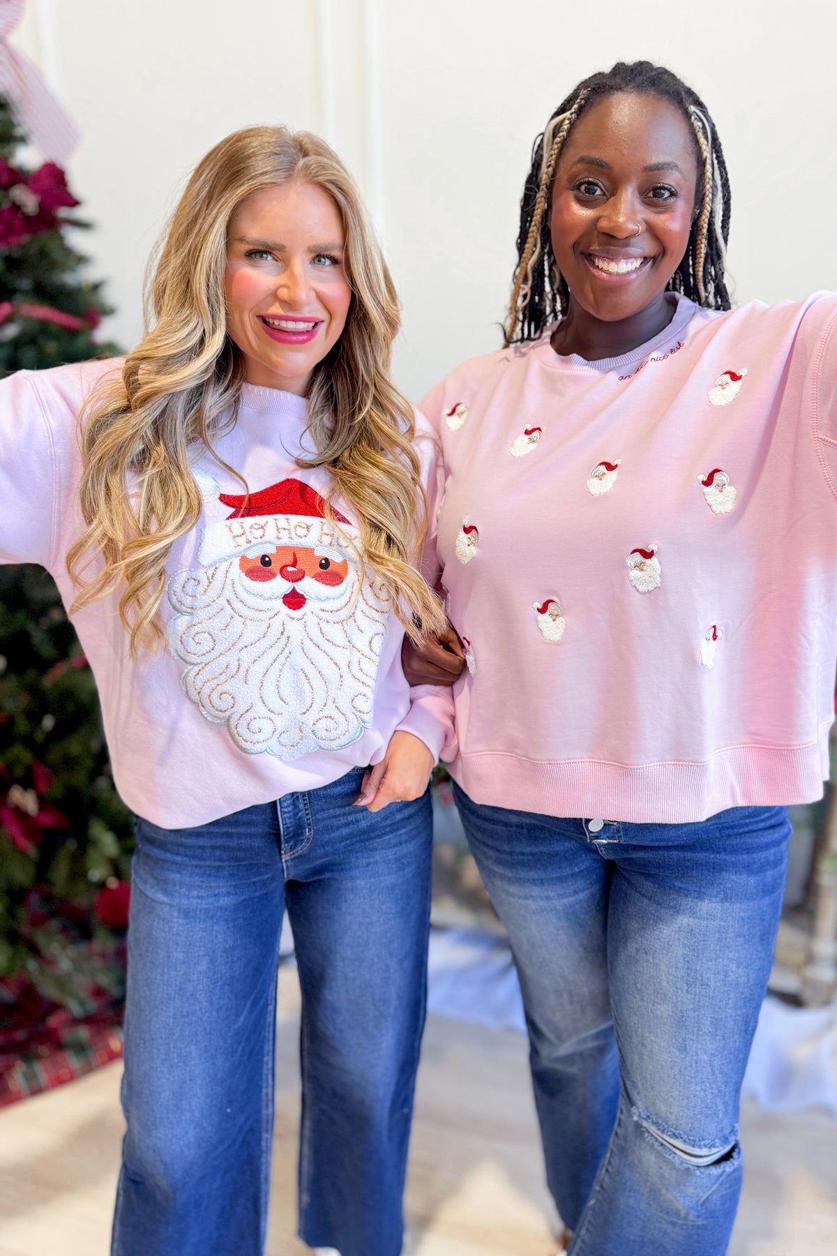 PEACH LOVE Vintage Santa pink French terry graphic sweatshirt with festive Santa design