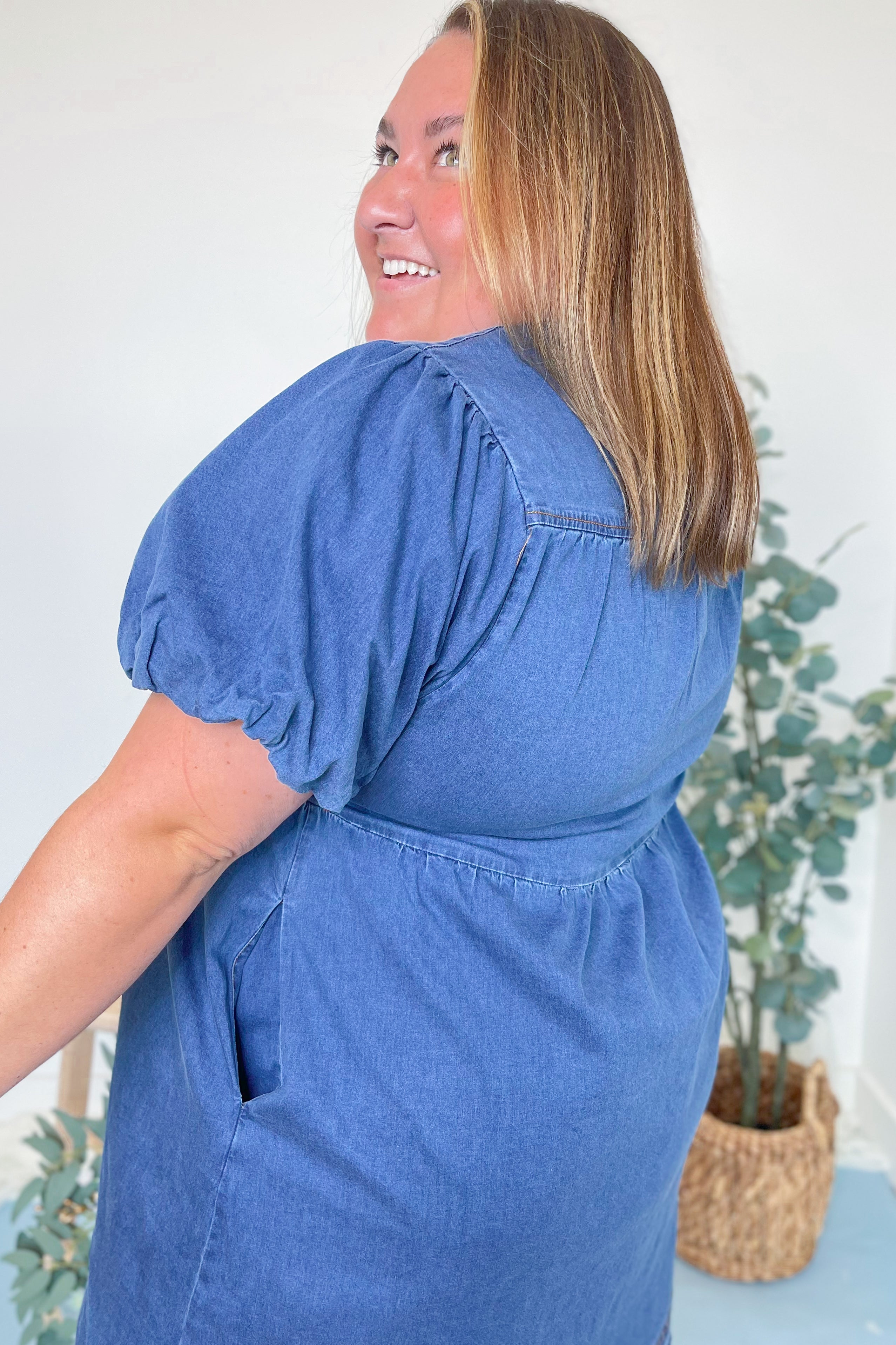 Heather Balloon Sleeve Peplum Denim Dress - Be You Boutique