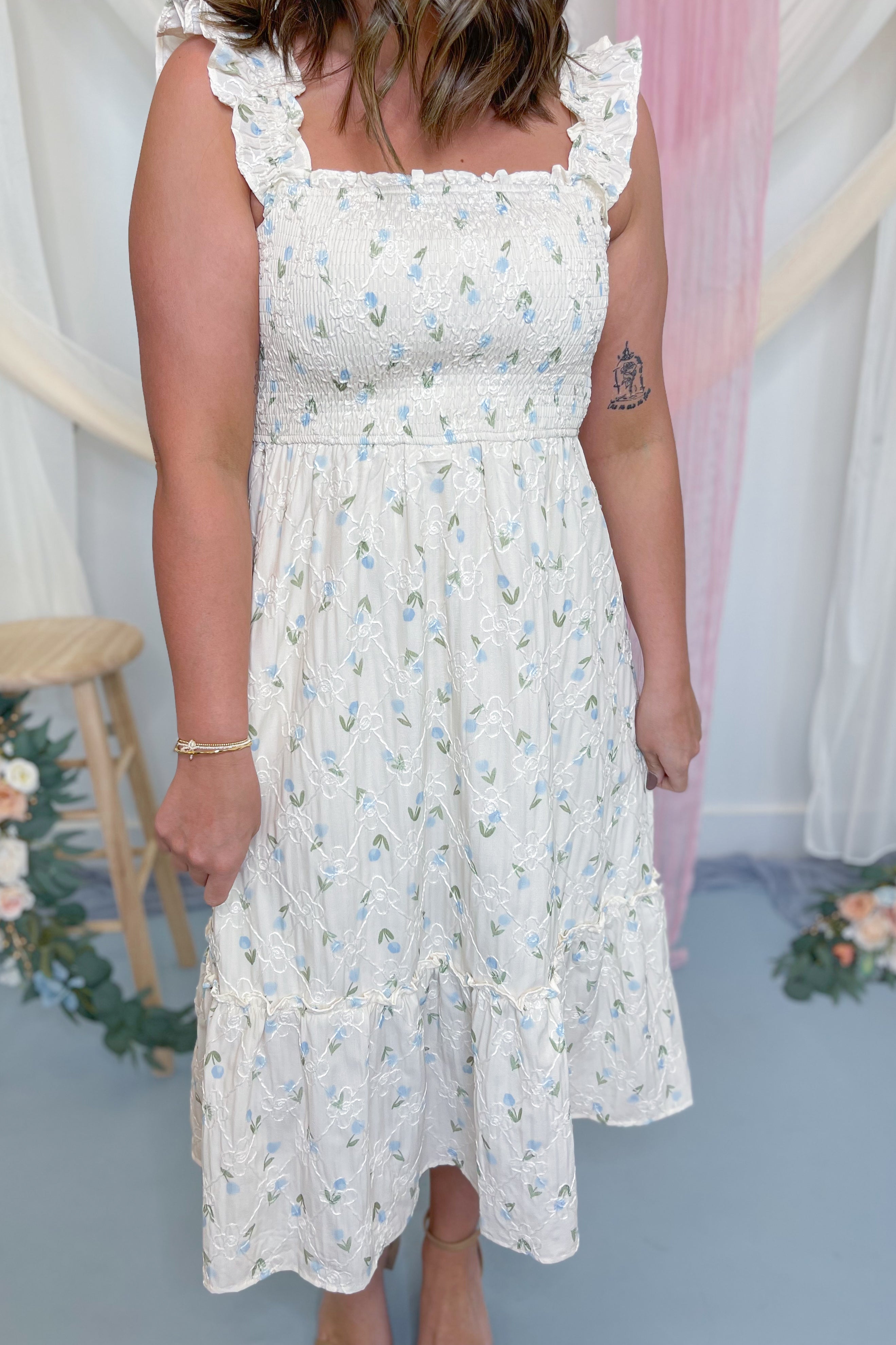 Poppy Ruffle Strap Smocked Floral Midi Dress - Be You Boutique