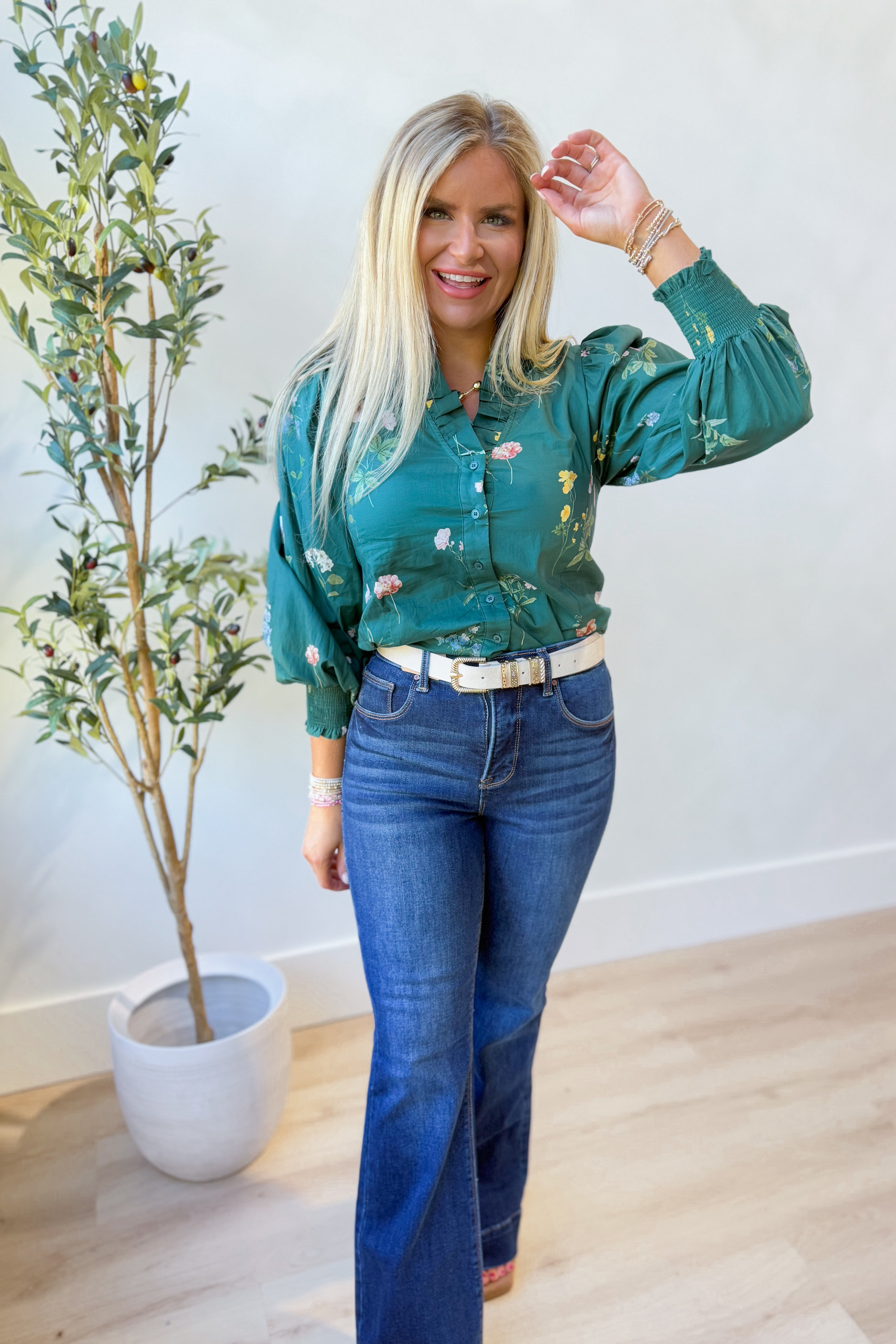 Tracey Floral Ruffle Accent Blouse - Be You Boutique