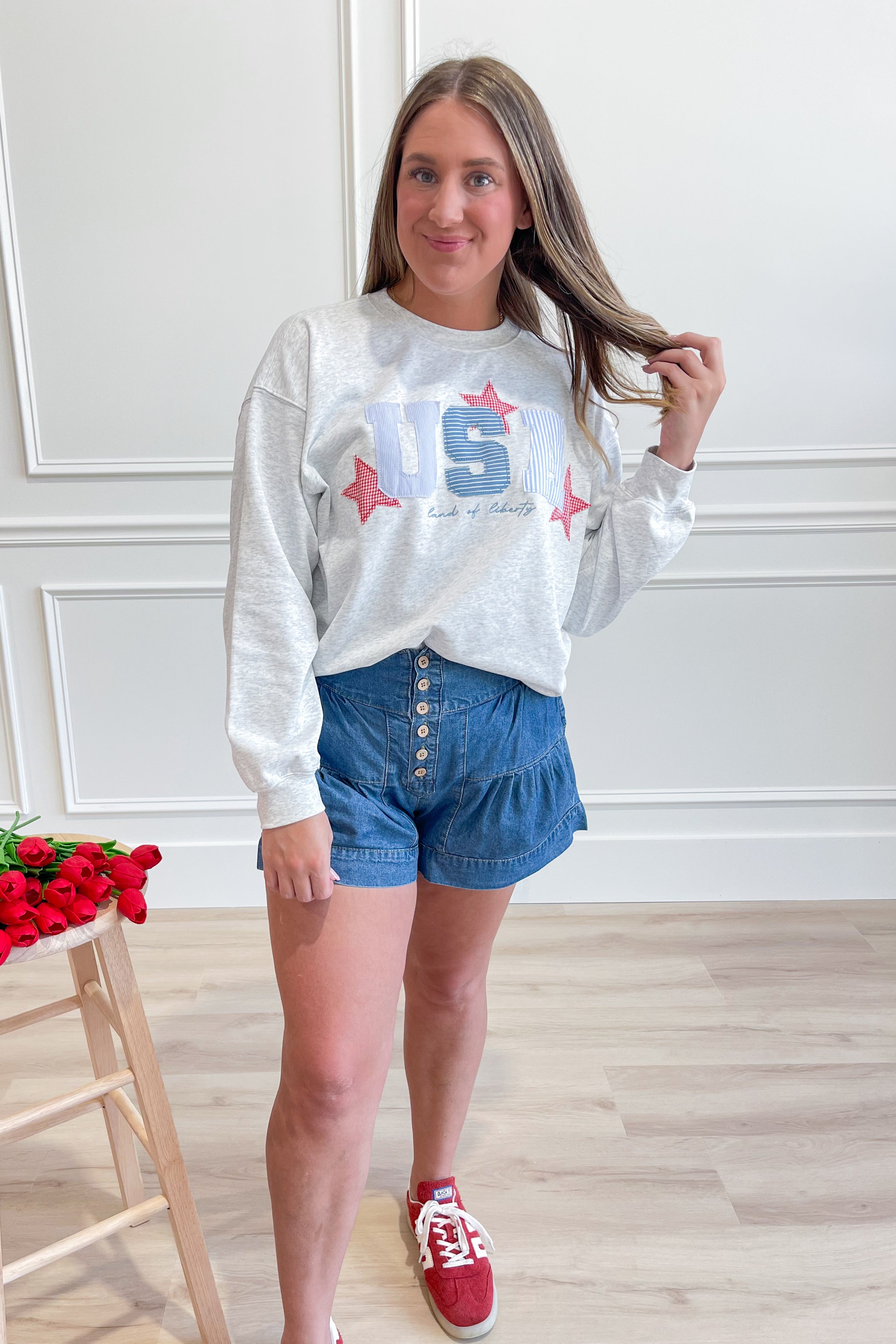 Quincy USA Patched Crewneck Sweatshirt - Be You Boutique