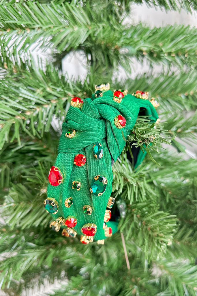 Very Merry Rhinestone Detail Holiday Headband (Green & Red) - Be You Boutique