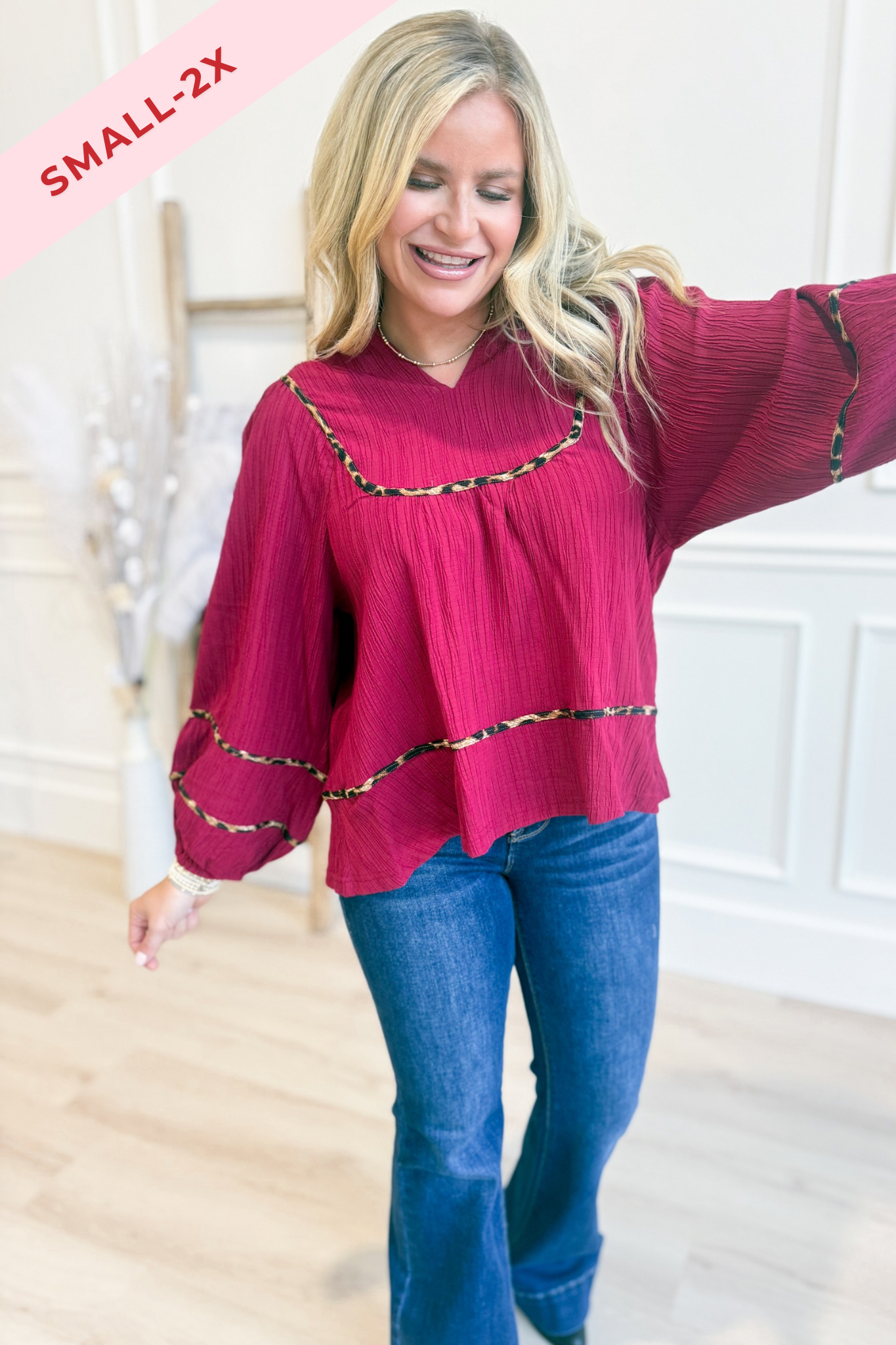 Stacie Leopard Trim Blouse Top - Be You Boutique