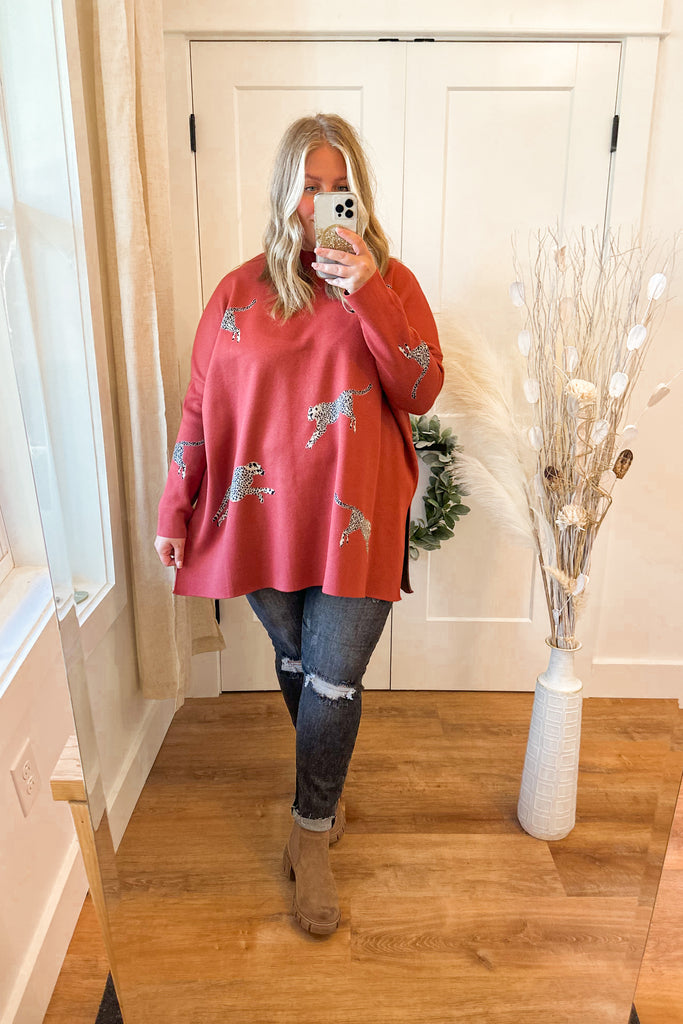 Lola Mock Neck Long Sleeve Animal Print Sweater - Be You Boutique