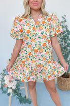 Randy Floral Abstract Print Puff Sleeve Dress - Be You Boutique