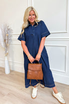 Kiana Denim Raglan Sleeve Midi Dress - Be You Boutique