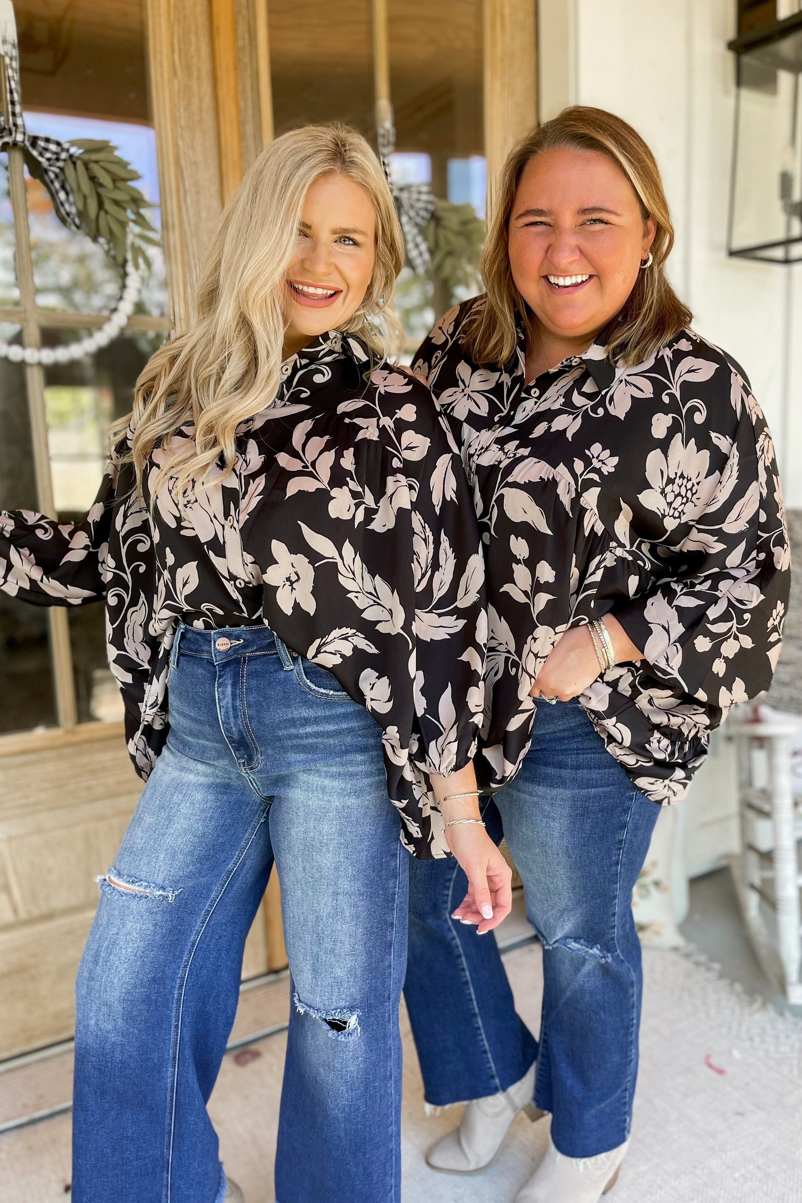 Gentry Printed Mirabelle Satin Long Sleeve Blouse [S-3X] - Be You Boutique