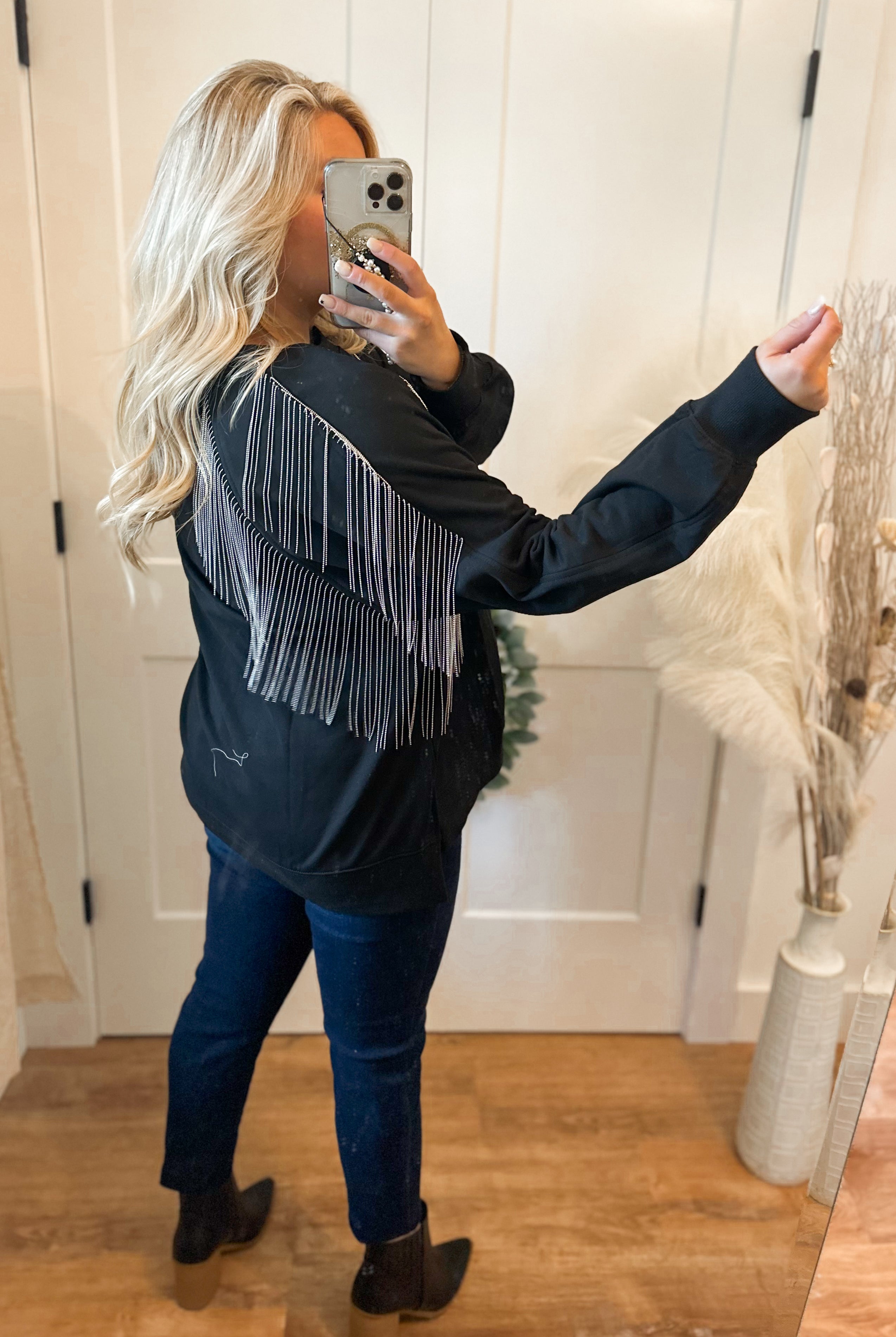 Shayla Metal Fringe Detail Oversized Sweatshirt Top - Be You Boutique