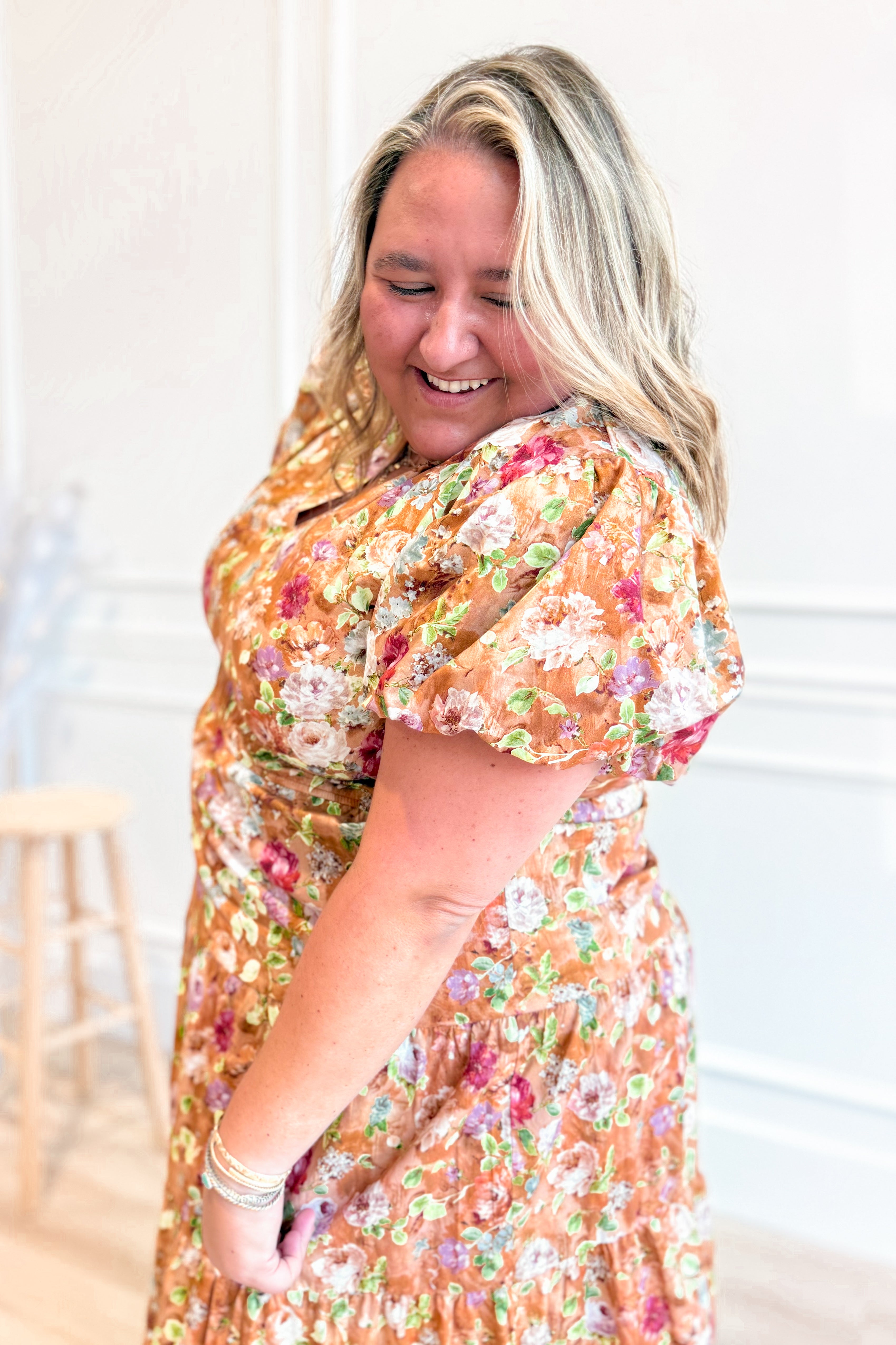 Talara Printed Bubble Sleeve Midi Dress - Be You Boutique