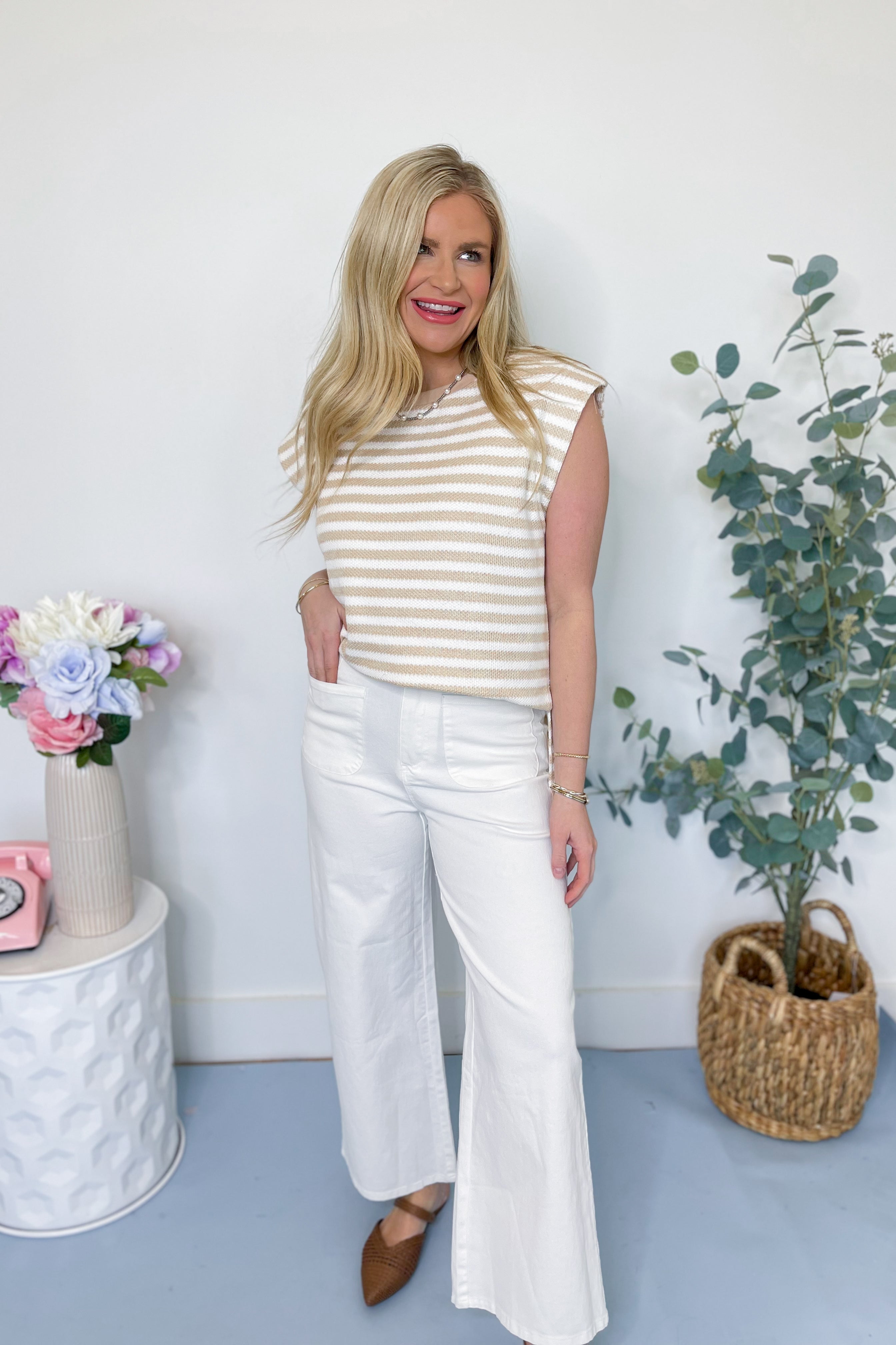 Amy Round Neck Striped Sleeveless Top - Be You Boutique