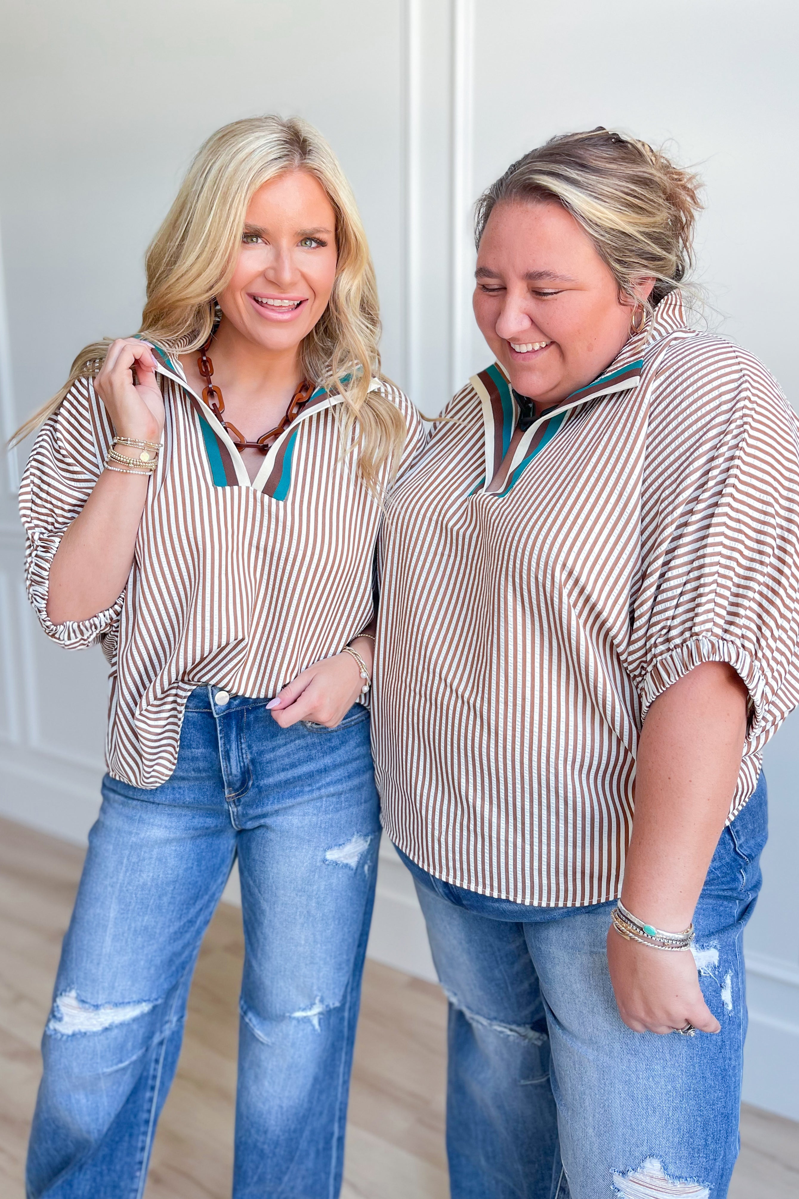 Kelly Striped Split Neck Top - Be You Boutique
