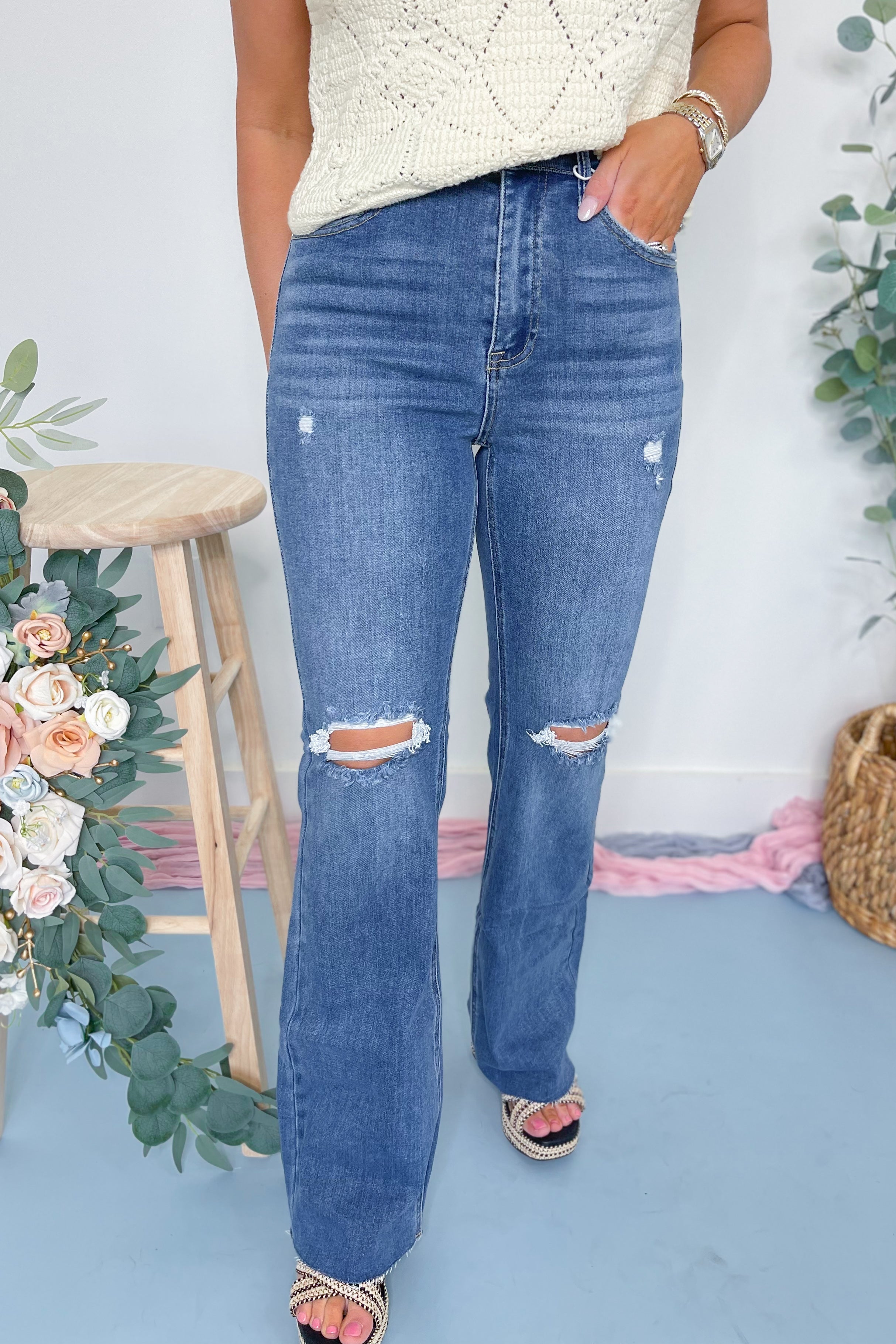 Risen Theo High Rise Distressed Flare Jeans [1-3XL] - Be You Boutique