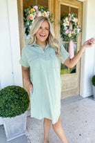 Avery Short Sleeve Washed Collared Dress with Pockets - Be You Boutique