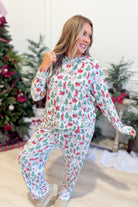 Mary Square Annie Tidings and Toile pajama set with long pants and festive toile print