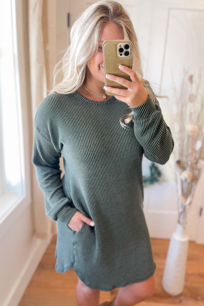 Oscar Long Puff Sleeved Ribbed Dress - Be You Boutique