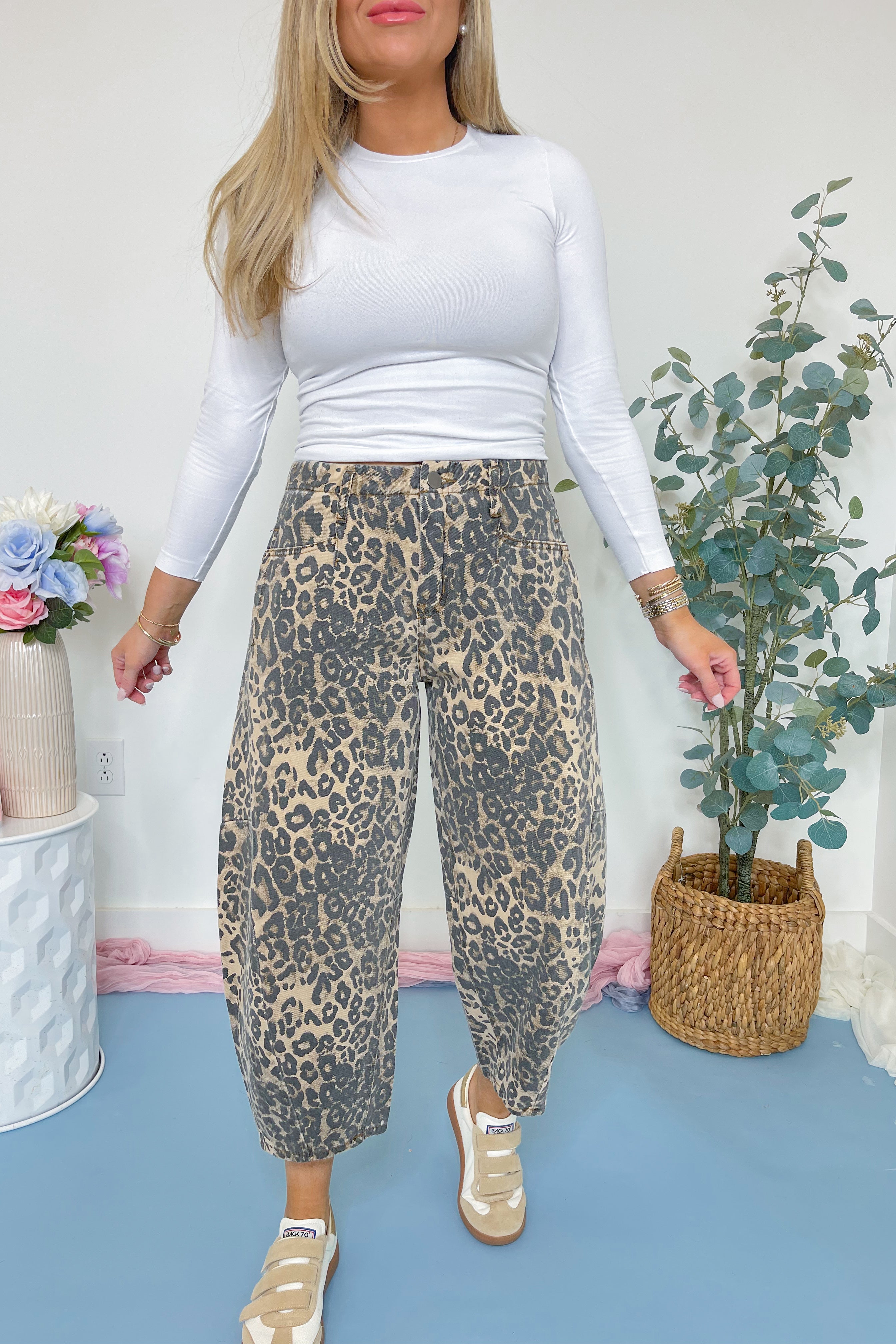 Steffan Leopard Print Washed Twill Barrel Pant - Be You Boutique