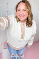 Morgan Color Contrast Oversized Placket Sweater - Be You Boutique