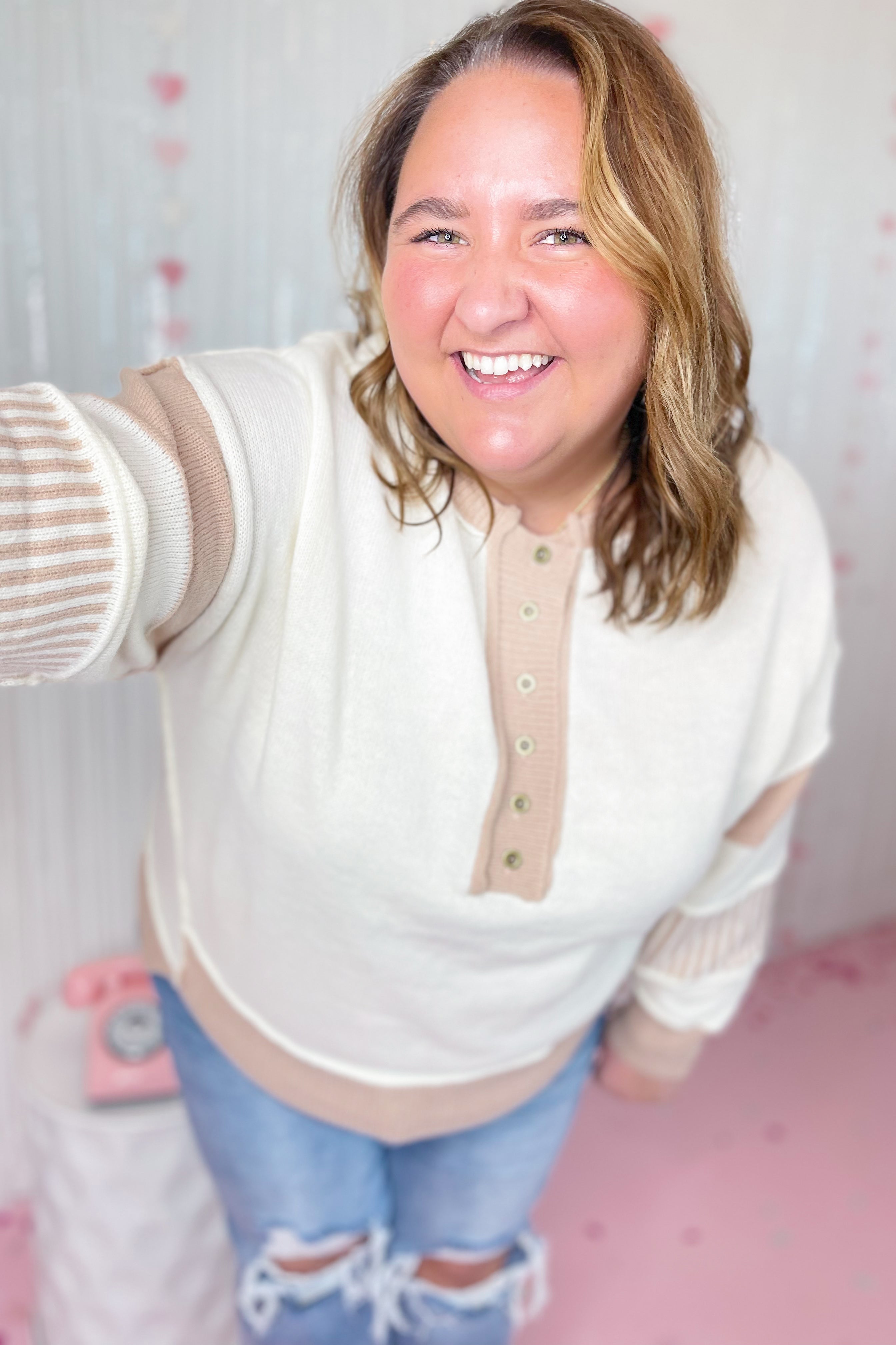 Morgan Color Contrast Oversized Placket Sweater - Be You Boutique