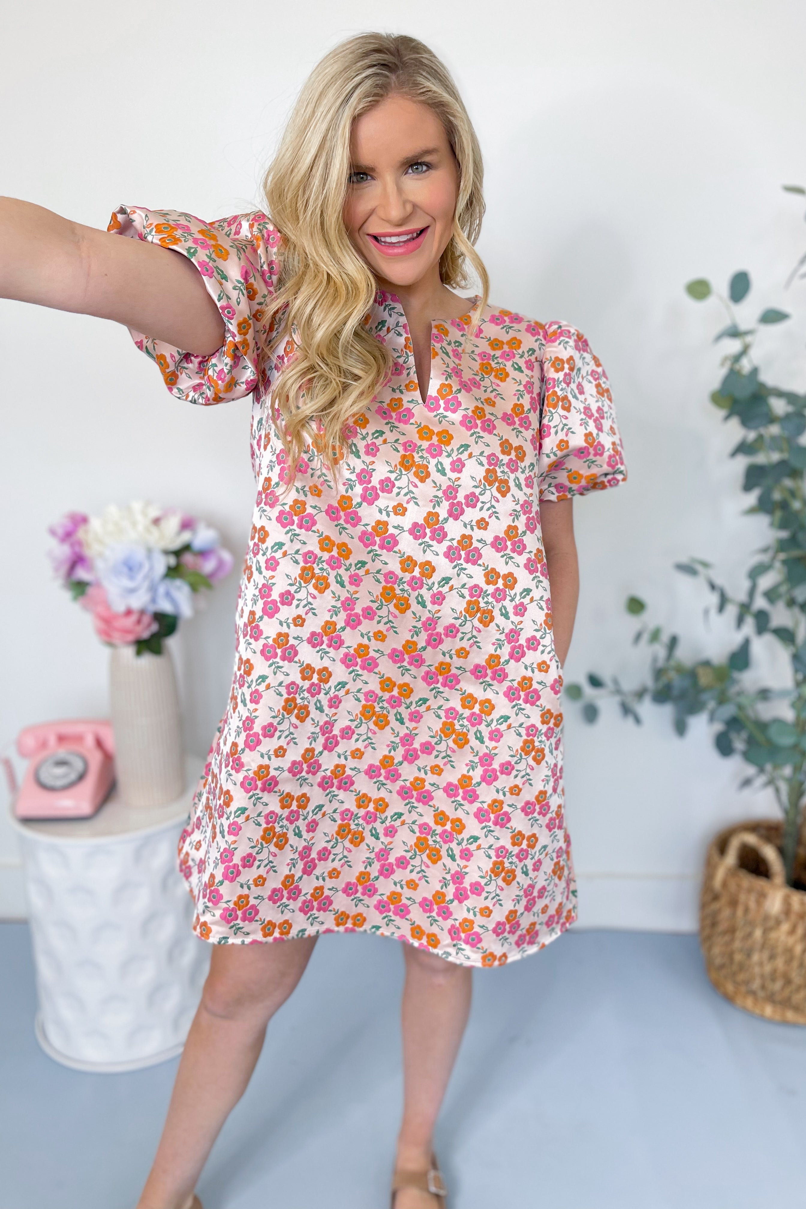 Cindy Floral Embroidered Puff Sleeve Dress - Be You Boutique