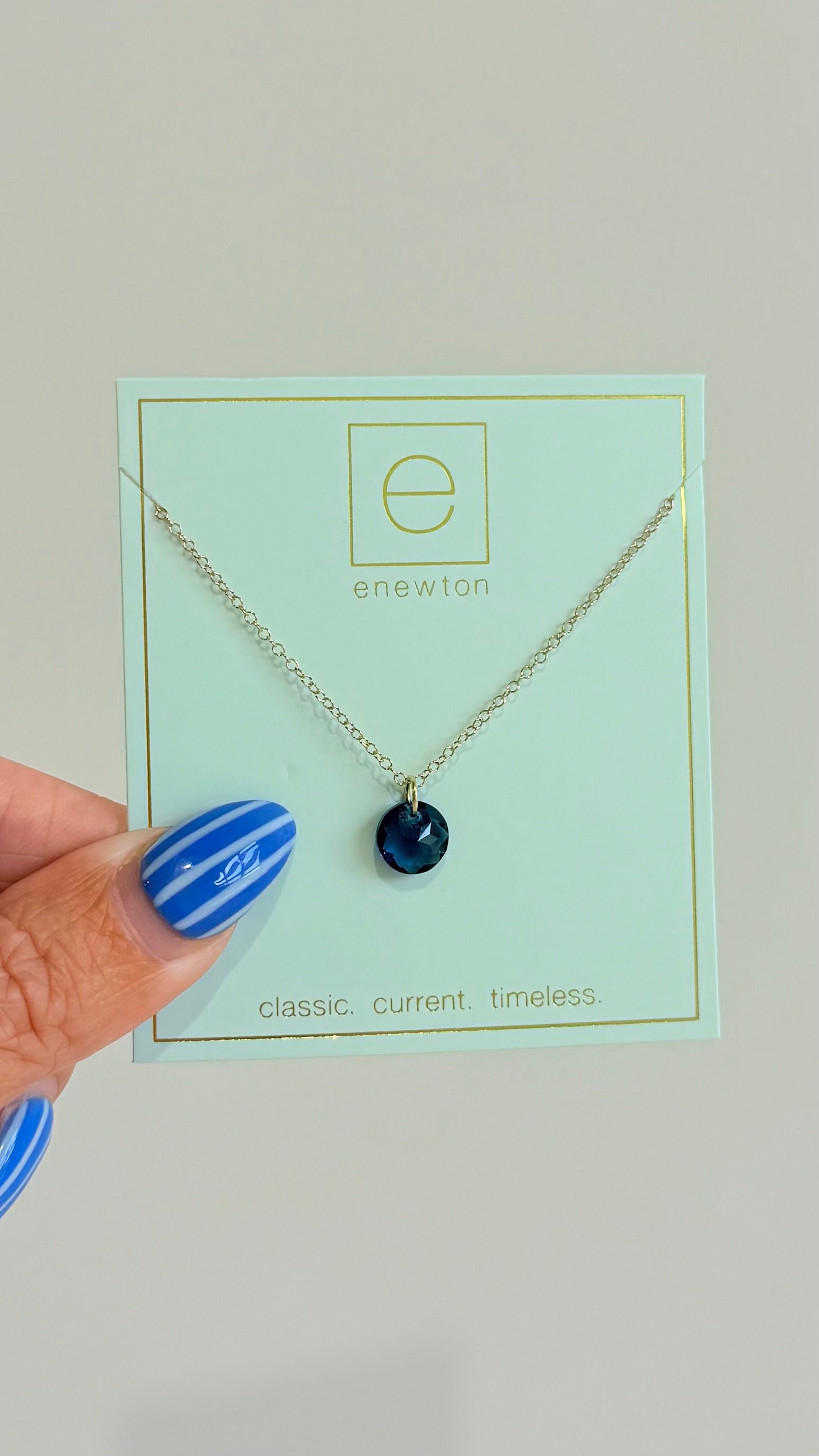 Enewton 16-inch classic birthstone necklace featuring a colorful gemstone pendant on a delicate chain.