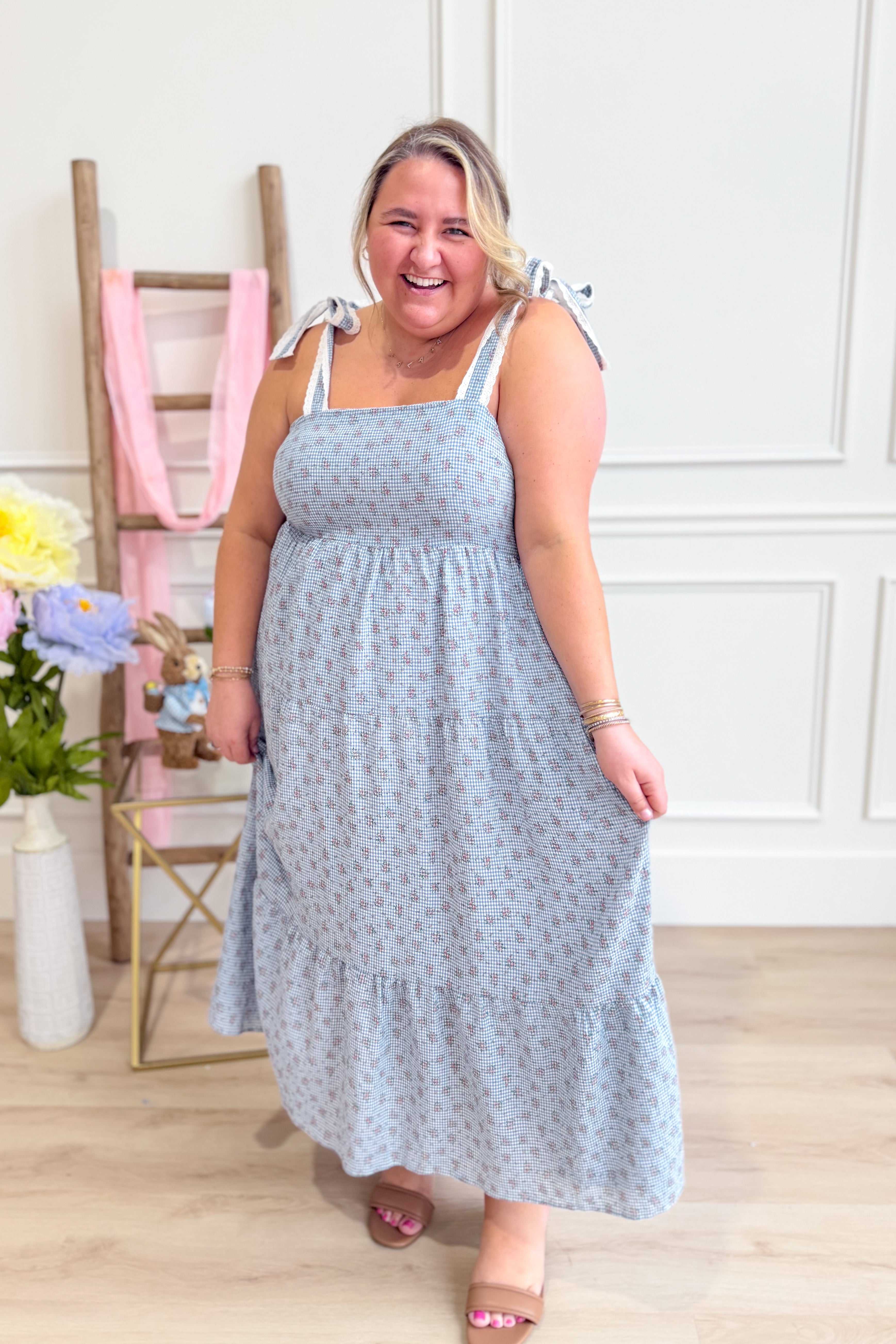 Betsy Floral Gingham Tie Strap Dress - Be You Boutique