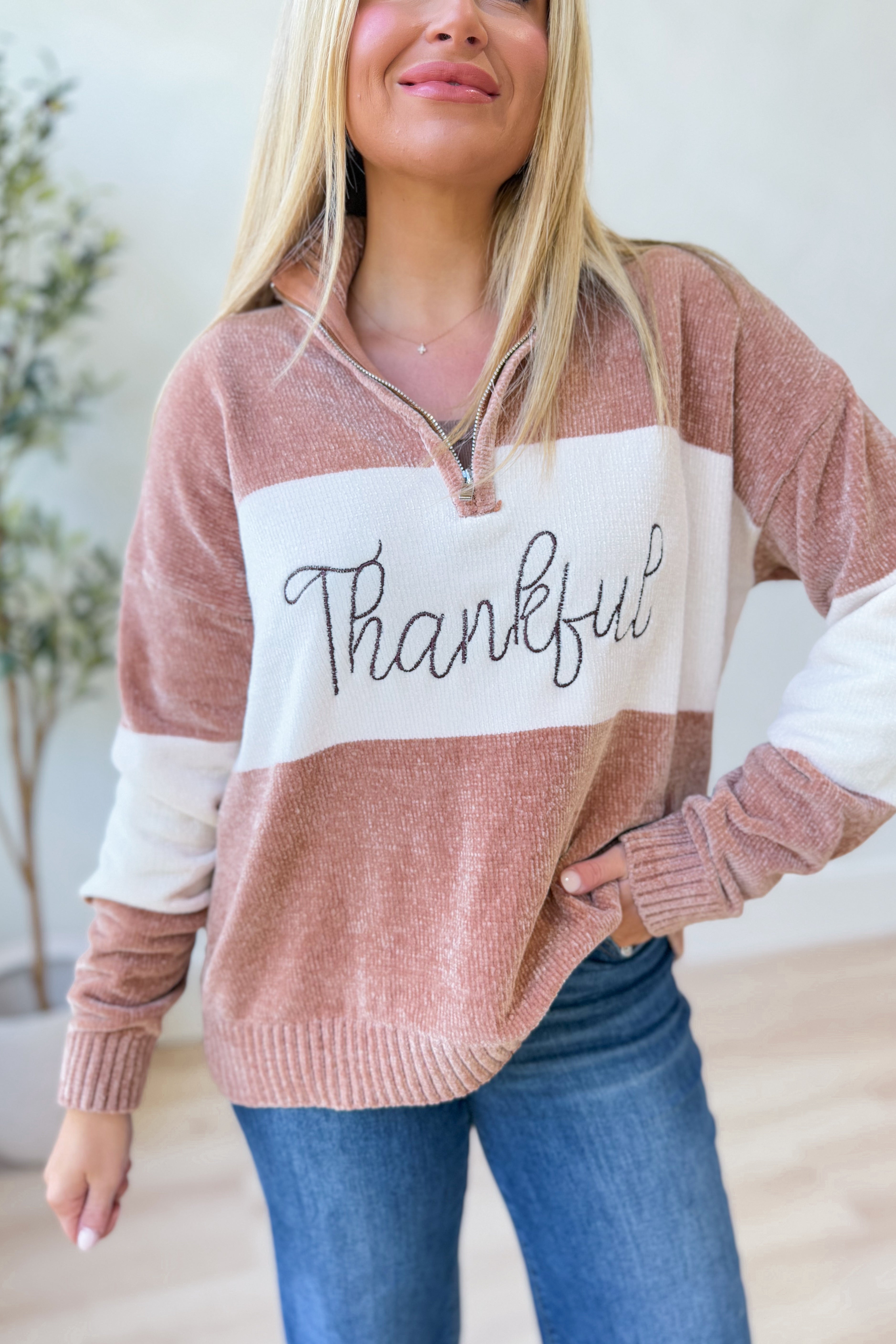 Thankful Embroidered Chenille Top - Be You Boutique