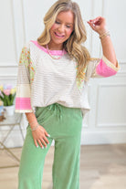 Jessie Natural Patchwork Casual Top - Be You Boutique