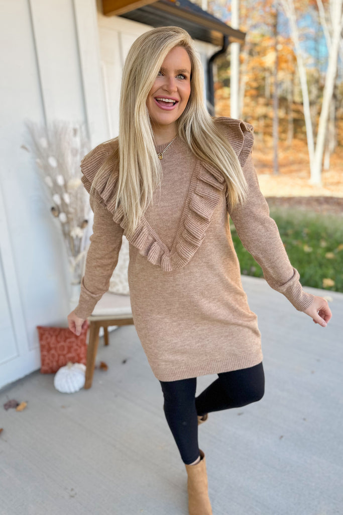 Logan Knit Ruffle Tunic Dress - Be You Boutique