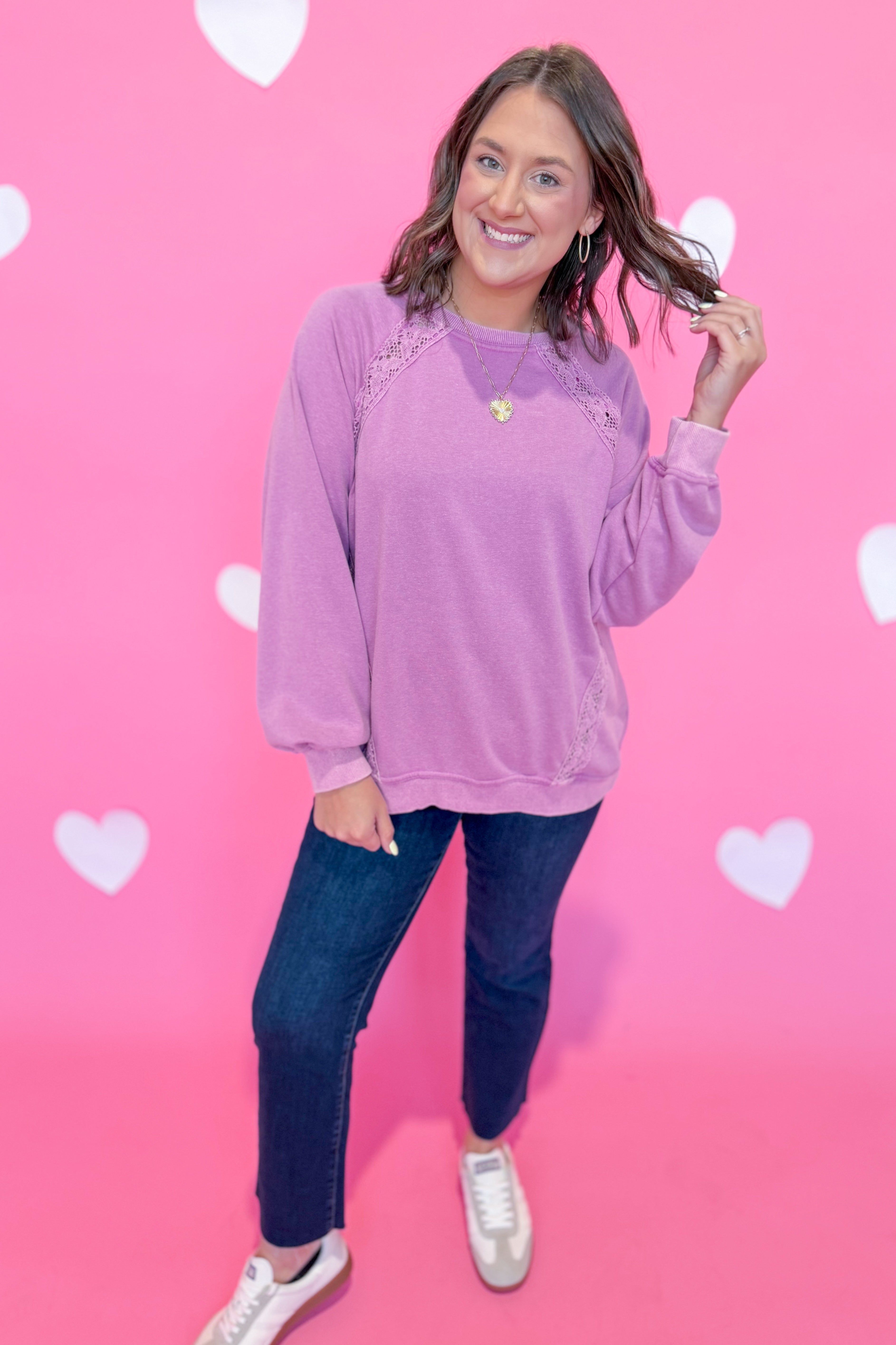 Ada Floral Lace Trim Raglan Sleeve Sweatshirt - Be You Boutique