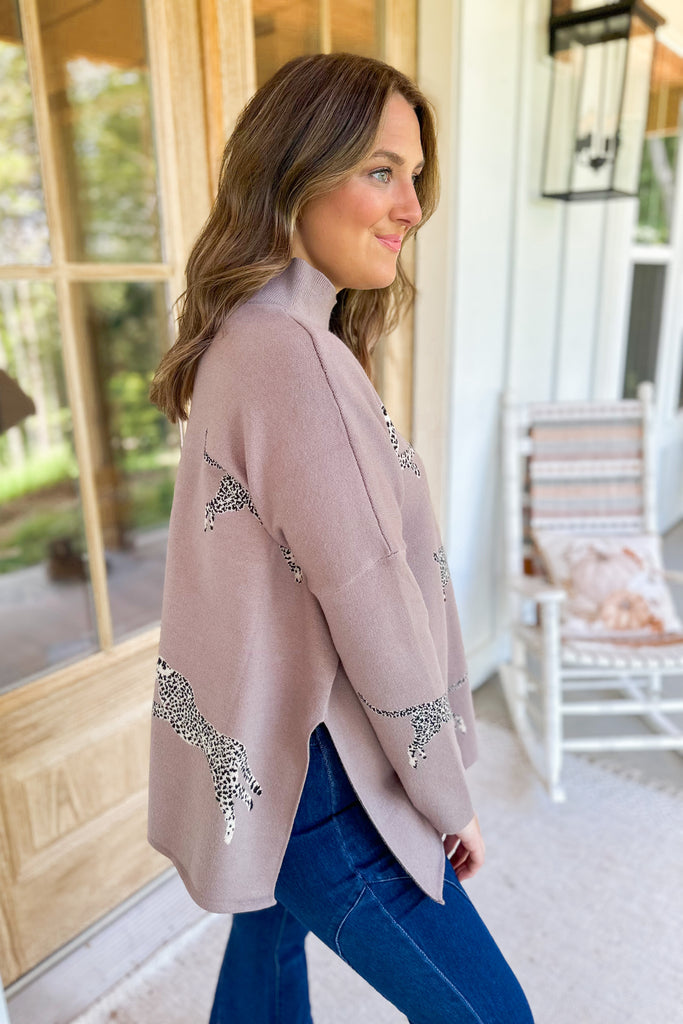 Lola Mock Neck Long Sleeve Animal Print Sweater - Be You Boutique