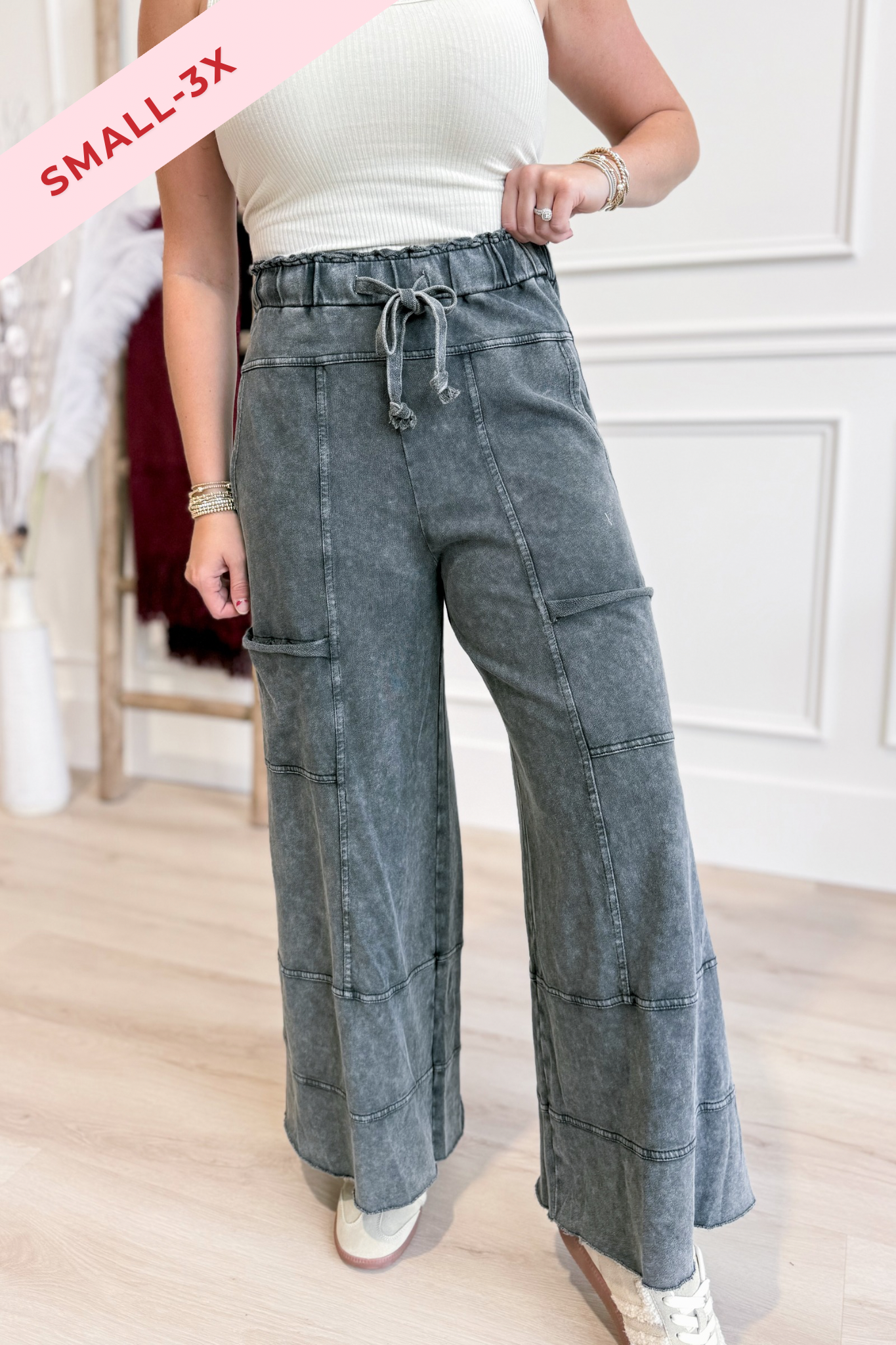 Bradley Mineral Washed Terry Knit Wide Leg Pants - Be You Boutique